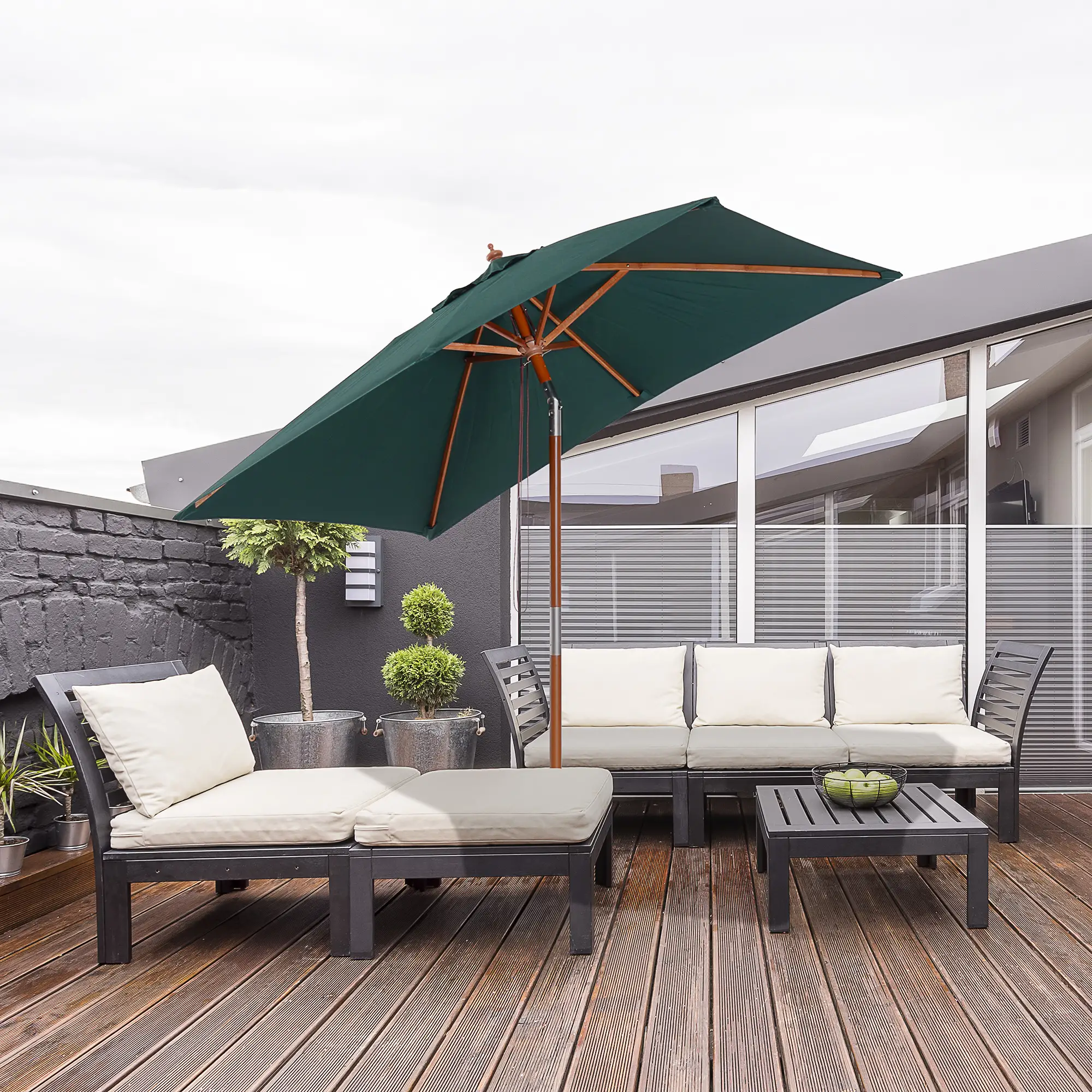 6.6x5ft Square Wooden Patio Umbrella, Tilt Mechanism, 6 Bamboo Ribs, Green - Image 8