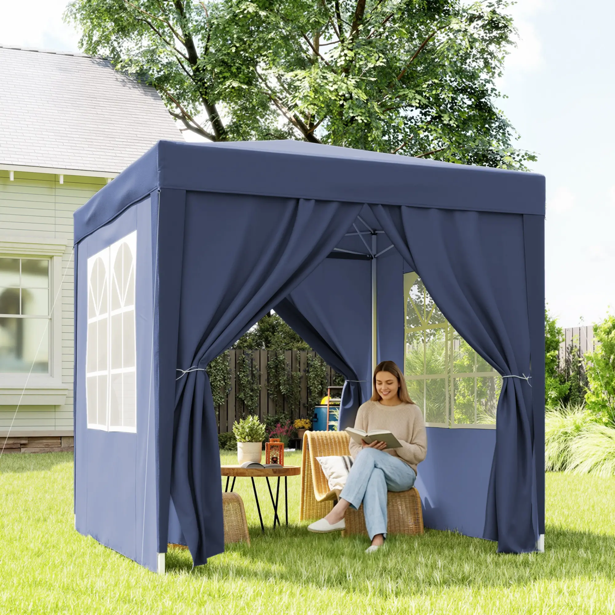 6.6'x6.6' Pop Up Canopy Tent, With Sidewalls And Carry Bag, Blue - Image 10