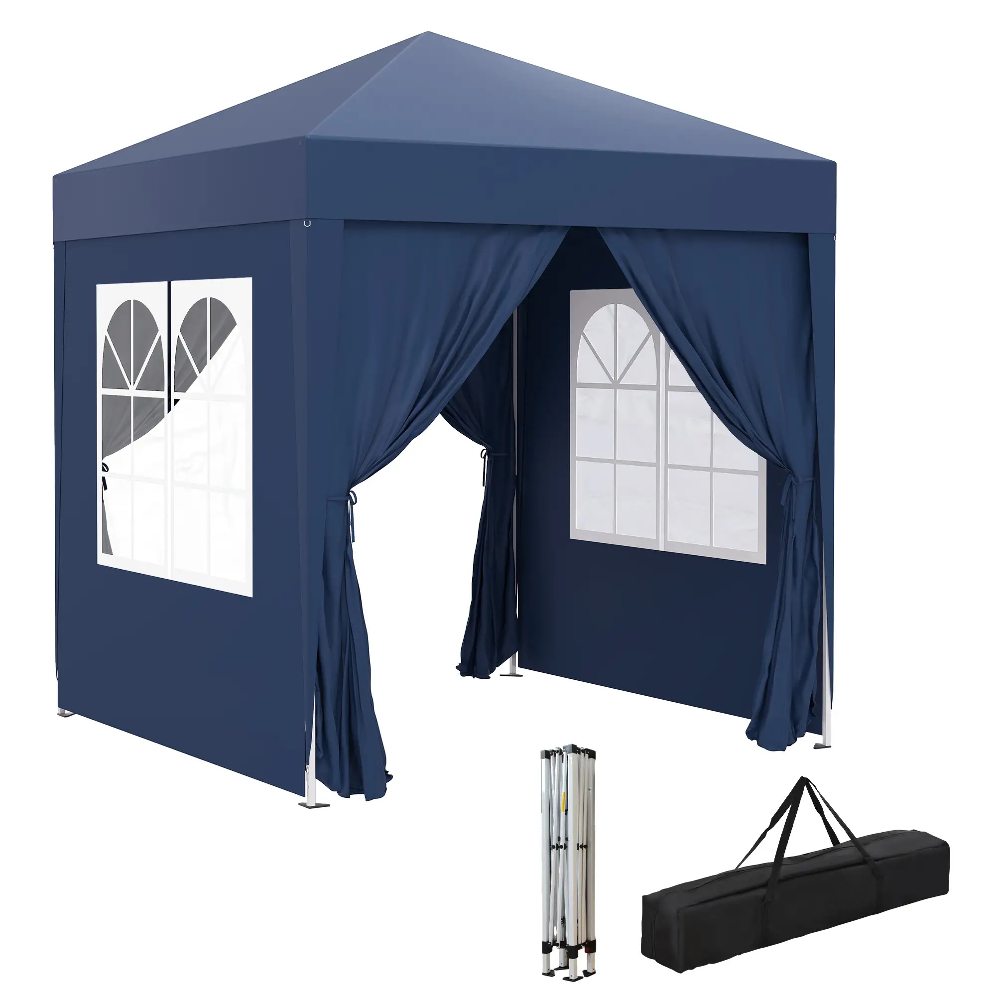 6.6'x6.6' Pop Up Canopy Tent, With Sidewalls And Carry Bag, Blue - Image 11