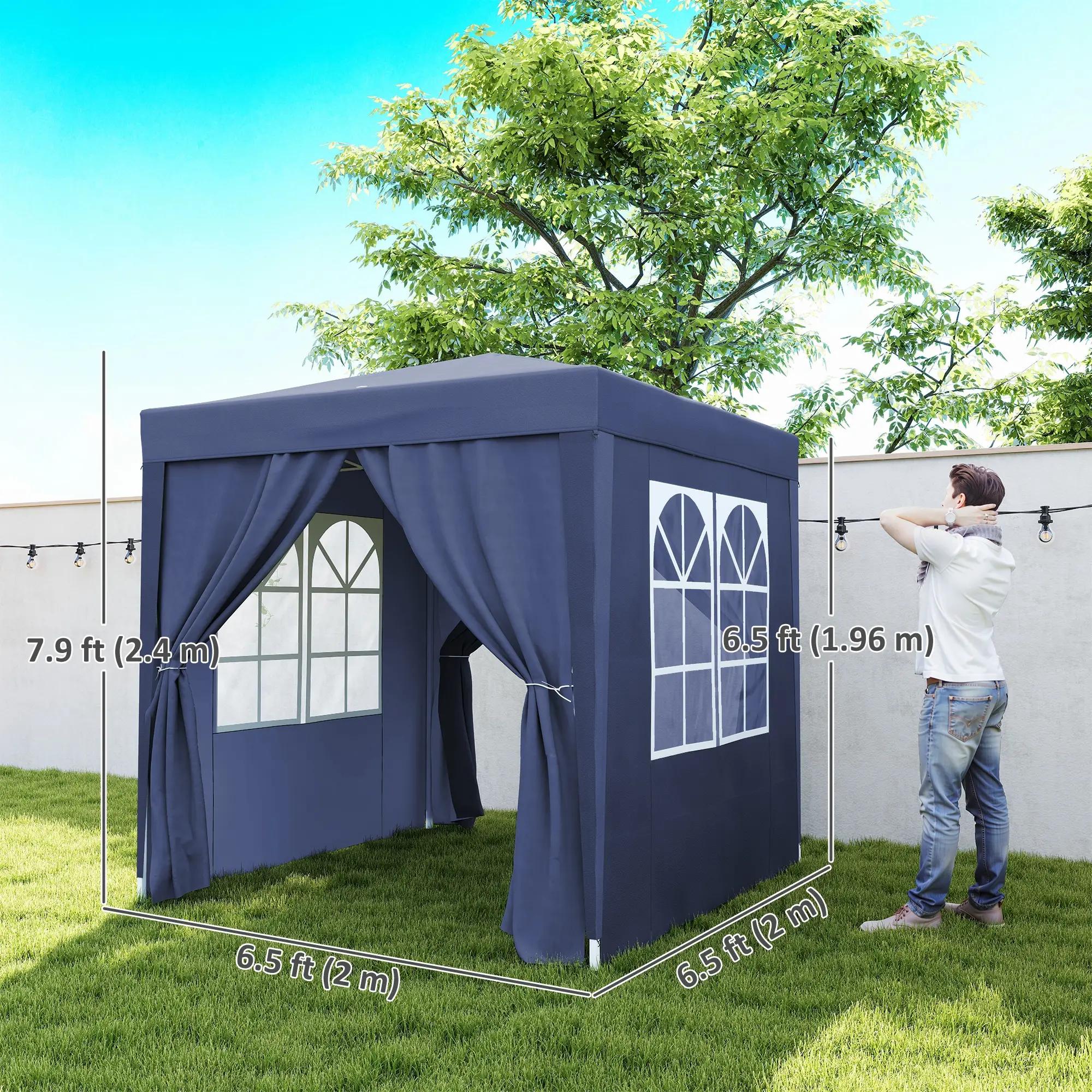 6.6'x6.6' Pop Up Canopy Tent, With Sidewalls And Carry Bag, Blue - Image 3