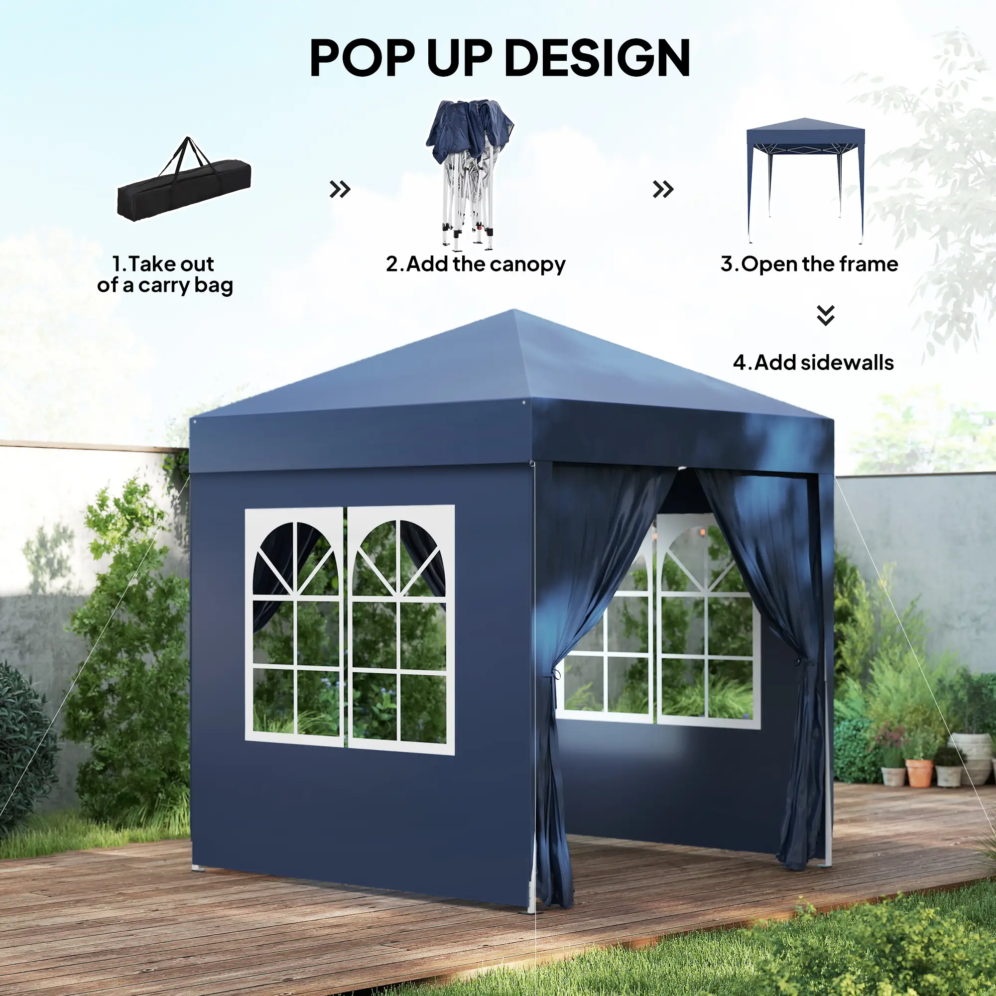 6.6'x6.6' Pop Up Canopy Tent, With Sidewalls And Carry Bag, Blue - Image 4