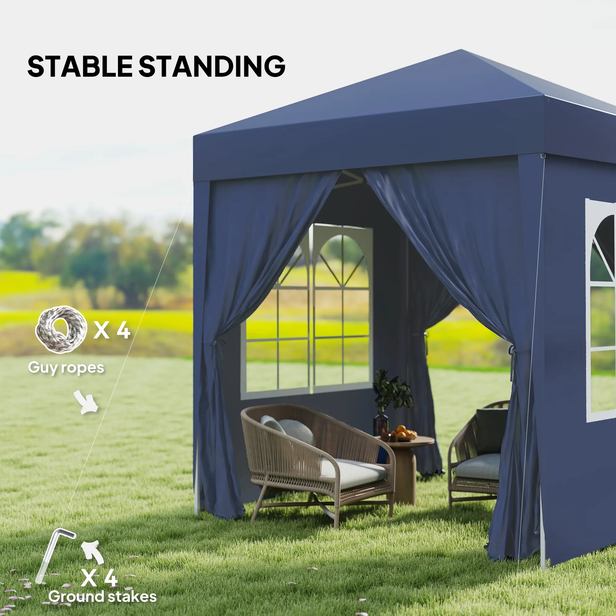 6.6'x6.6' Pop Up Canopy Tent, With Sidewalls And Carry Bag, Blue - Image 6