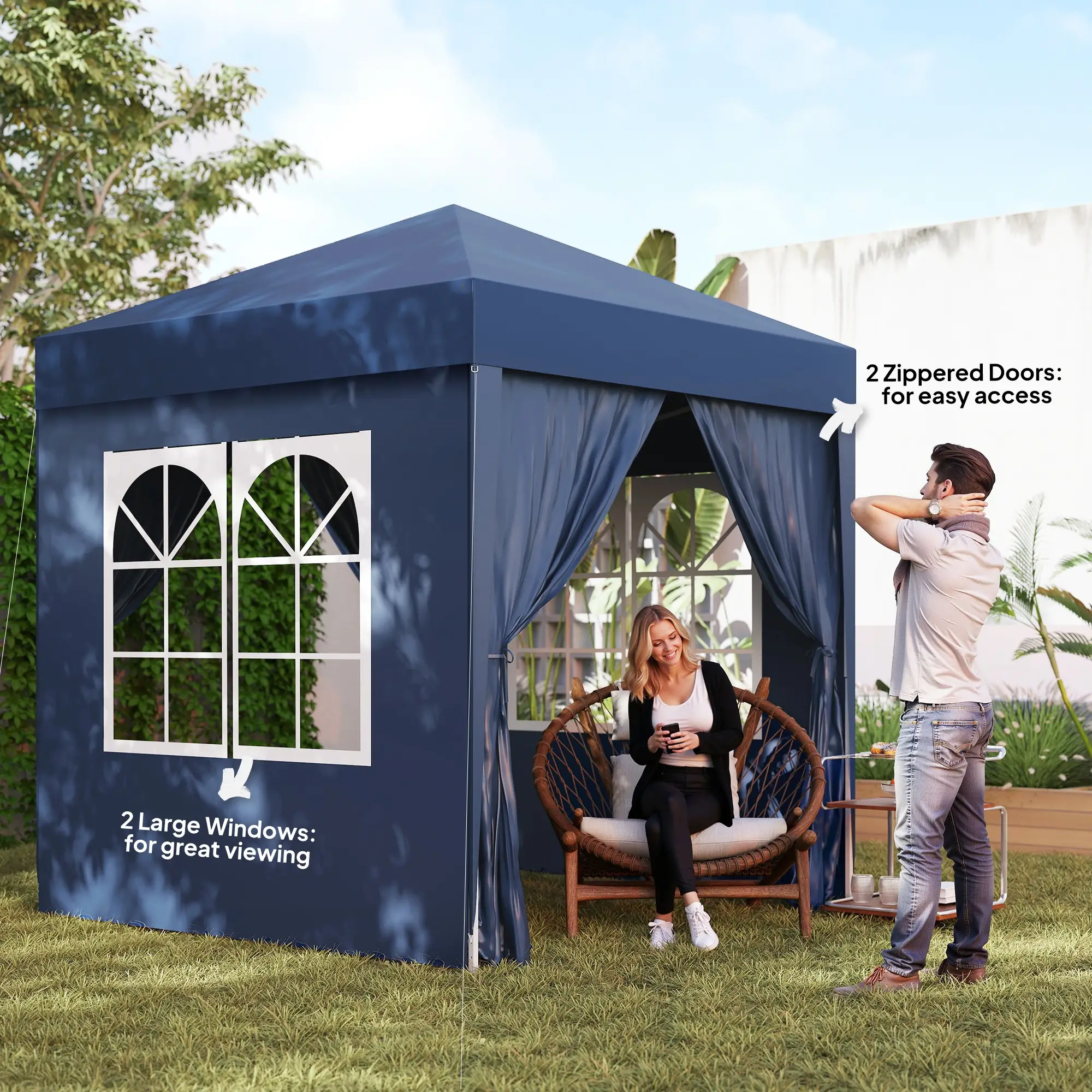 6.6'x6.6' Pop Up Canopy Tent, With Sidewalls And Carry Bag, Blue - Image 7