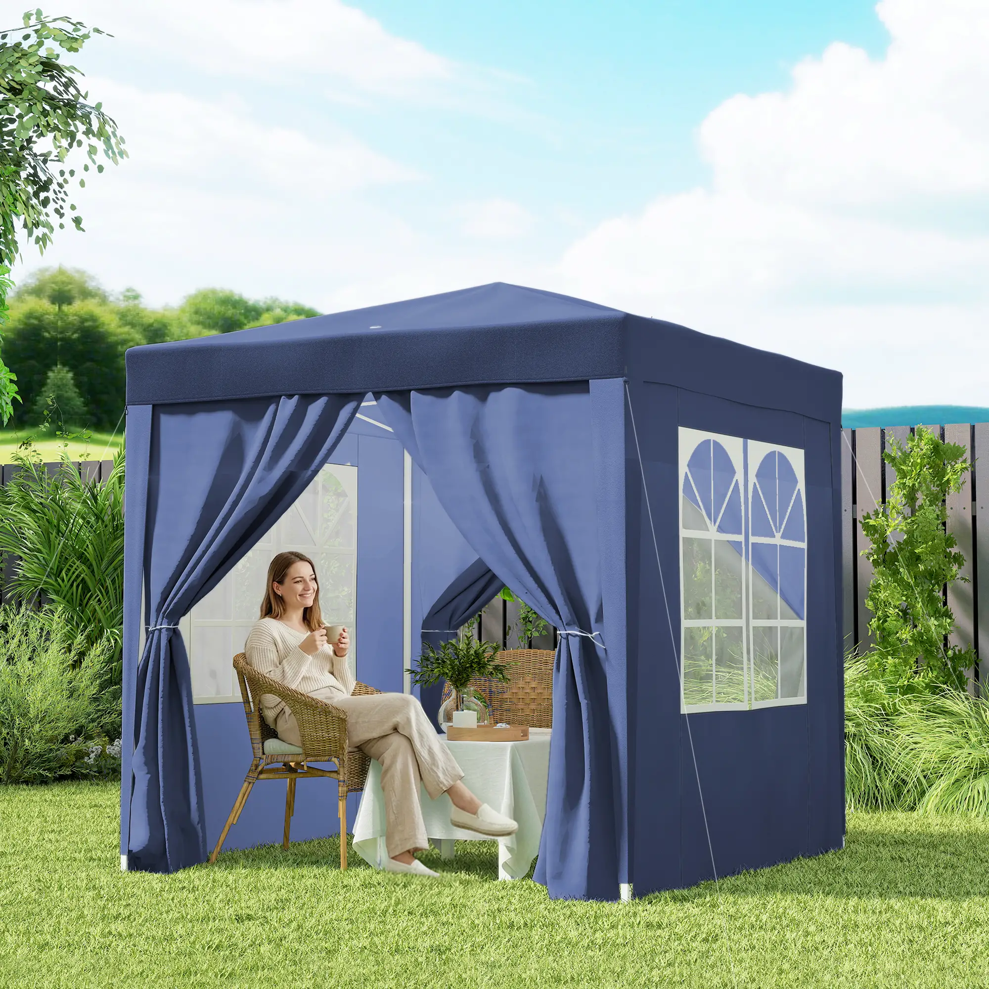 6.6'x6.6' Pop Up Canopy Tent, With Sidewalls And Carry Bag, Blue - Image 9