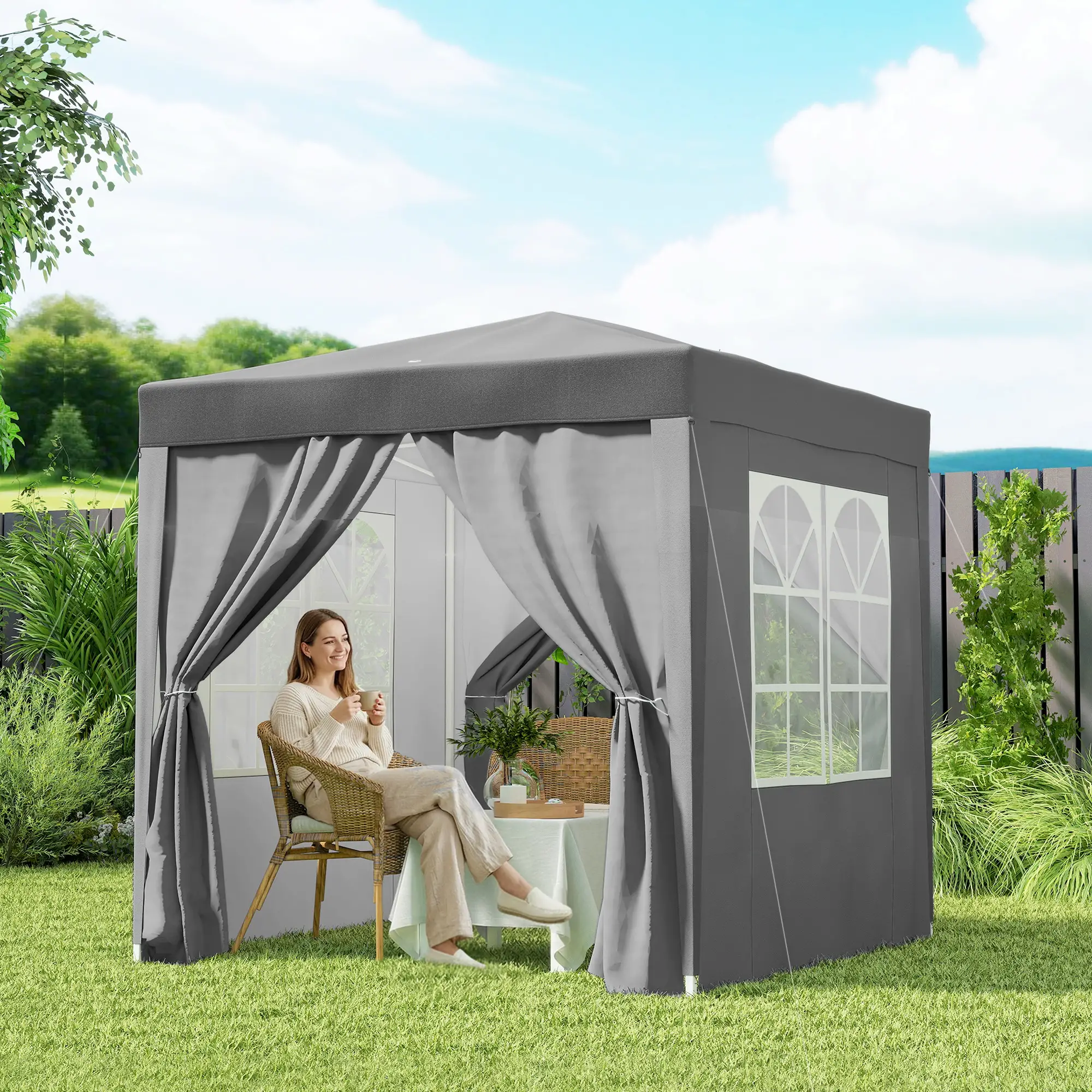 6.6'x6.6' Pop Up Canopy Tent, Instant Sun Shelter With Carry Bag, Grey - Image 10