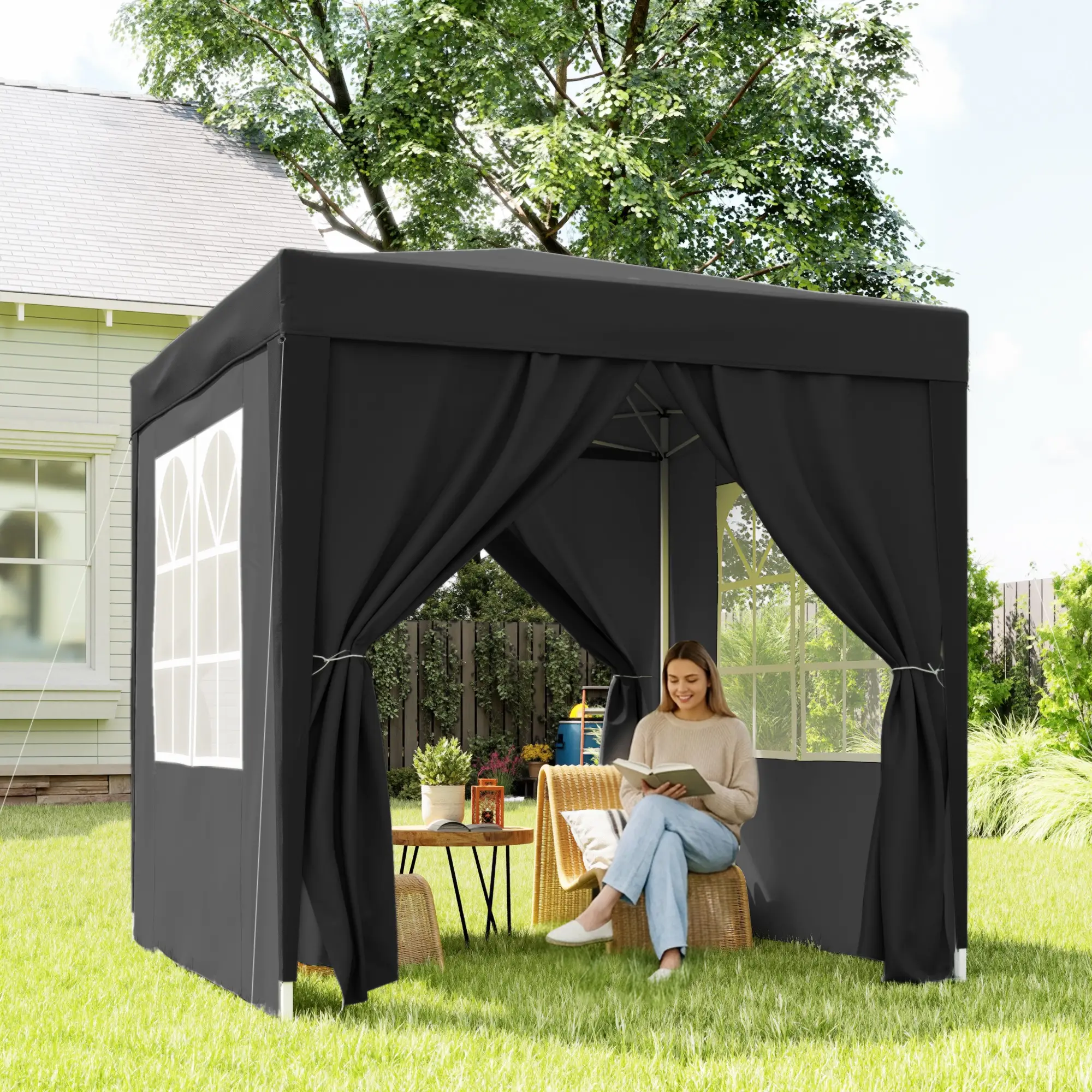 6.6'x6.6' Pop Up Canopy Tent, Instant Sun Shelter, Black - Image 10