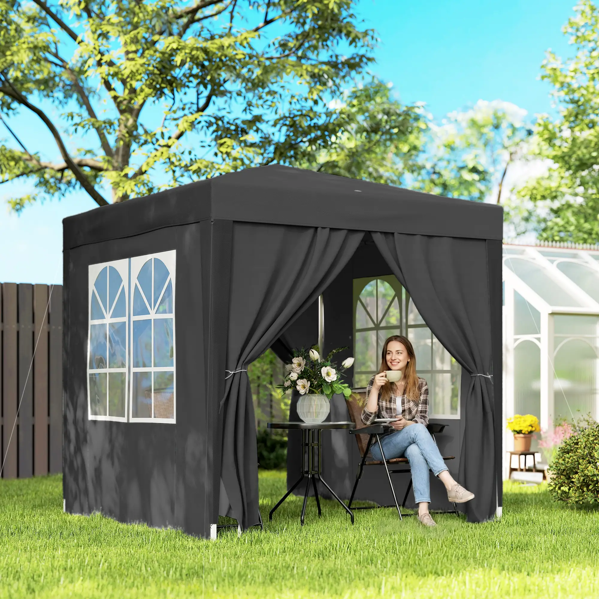 6.6'x6.6' Pop Up Canopy Tent, Instant Sun Shelter, Black - Image 2