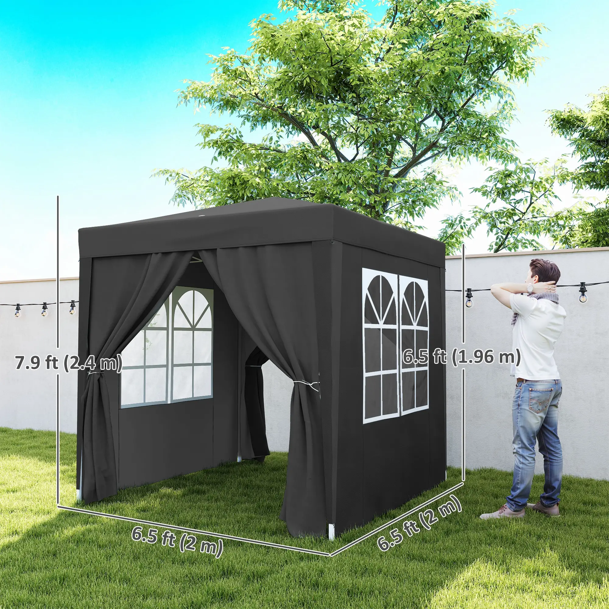 6.6'x6.6' Pop Up Canopy Tent, Instant Sun Shelter, Black - Image 3