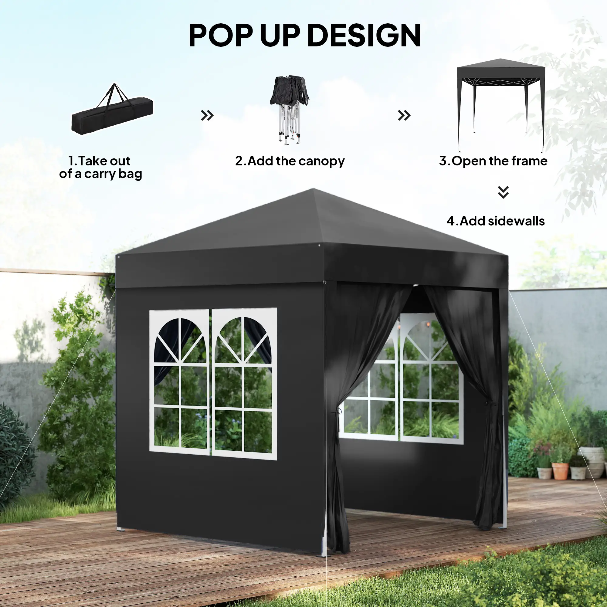 6.6'x6.6' Pop Up Canopy Tent, Instant Sun Shelter, Black - Image 4