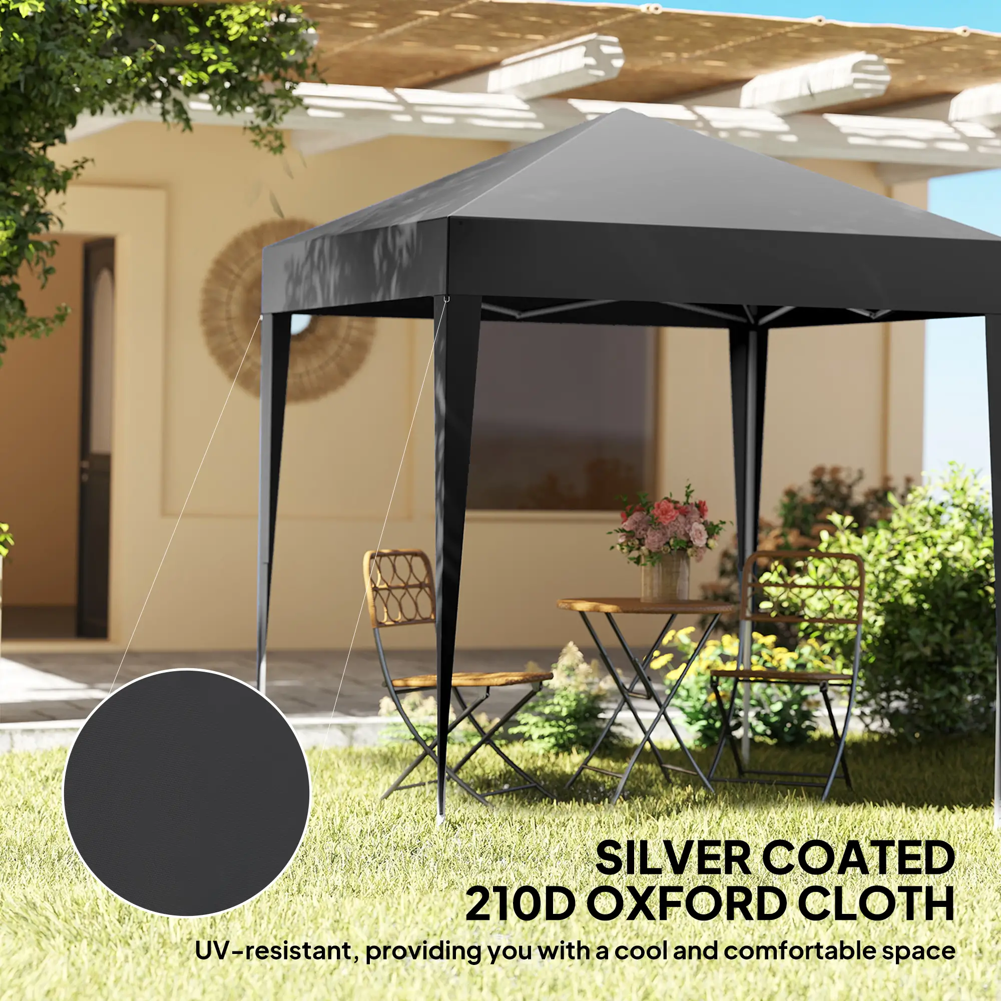 6.6'x6.6' Pop Up Canopy Tent, Instant Sun Shelter, Black - Image 5
