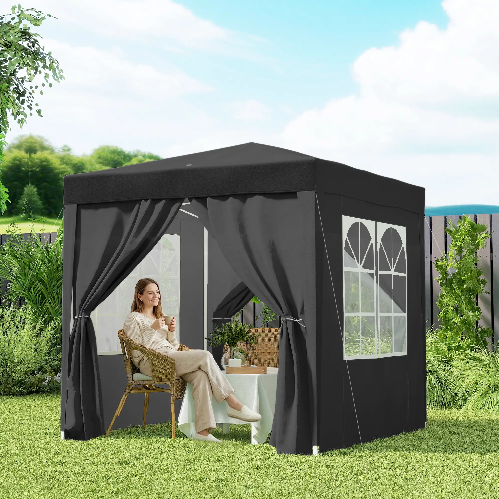 6.6'x6.6' Pop Up Canopy Tent, Instant Sun Shelter, Black - Image 9