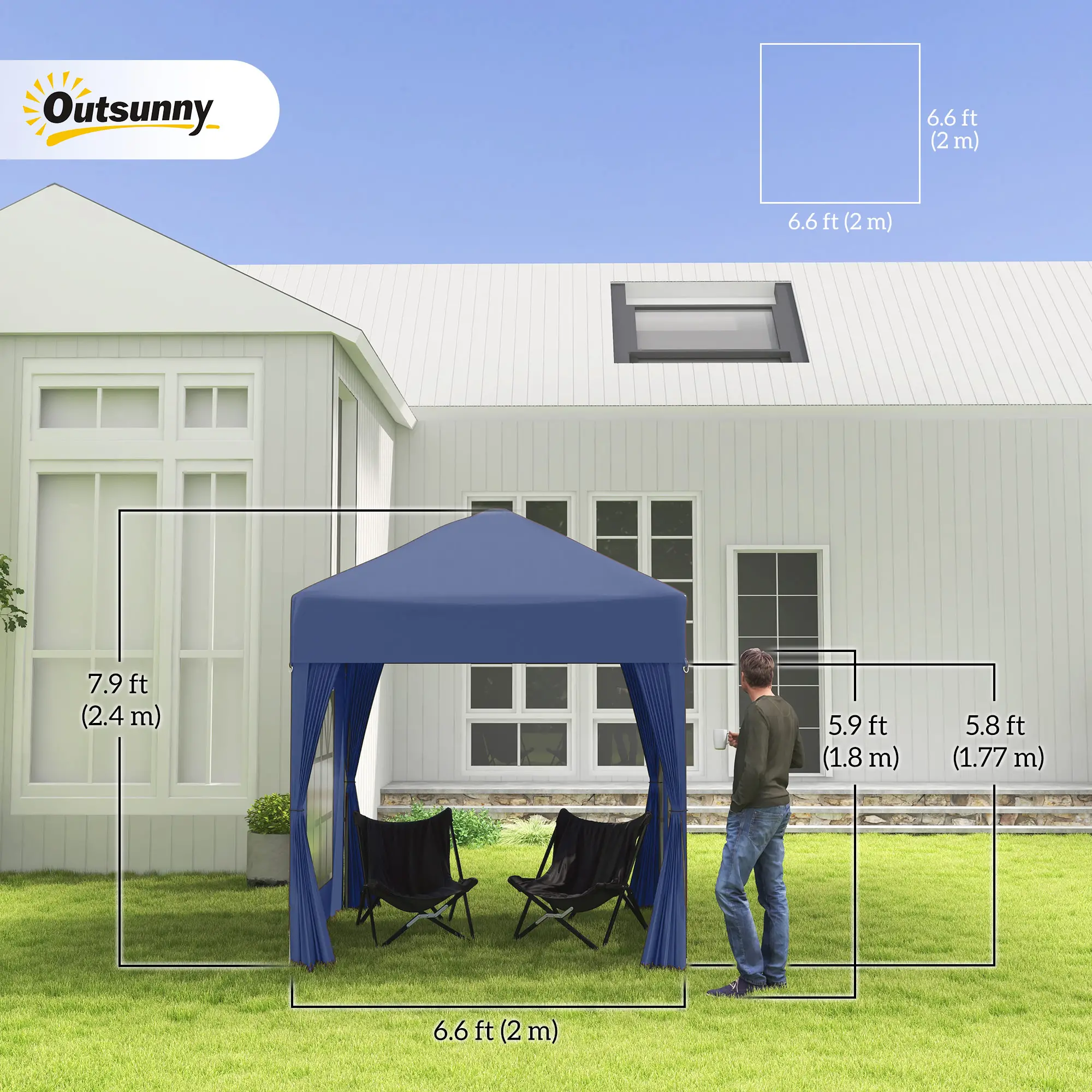6.6'x6.6' Pop Up Canopy Tent, Instant Sun Shelter, Blue - Image 3
