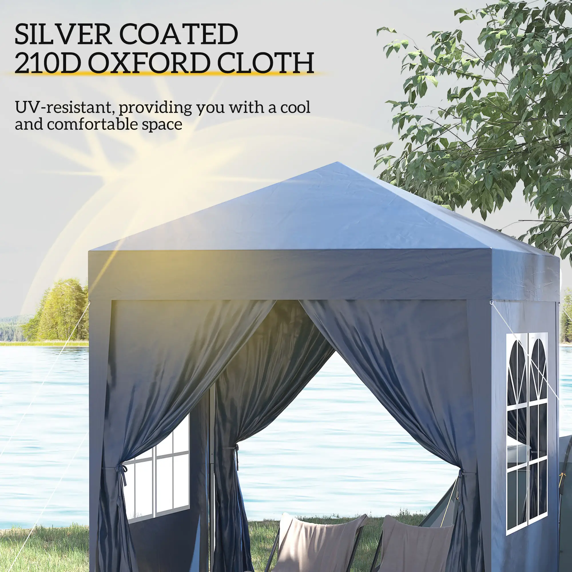 6.6'x6.6' Pop Up Canopy Tent, Instant Sun Shelter, Blue - Image 5
