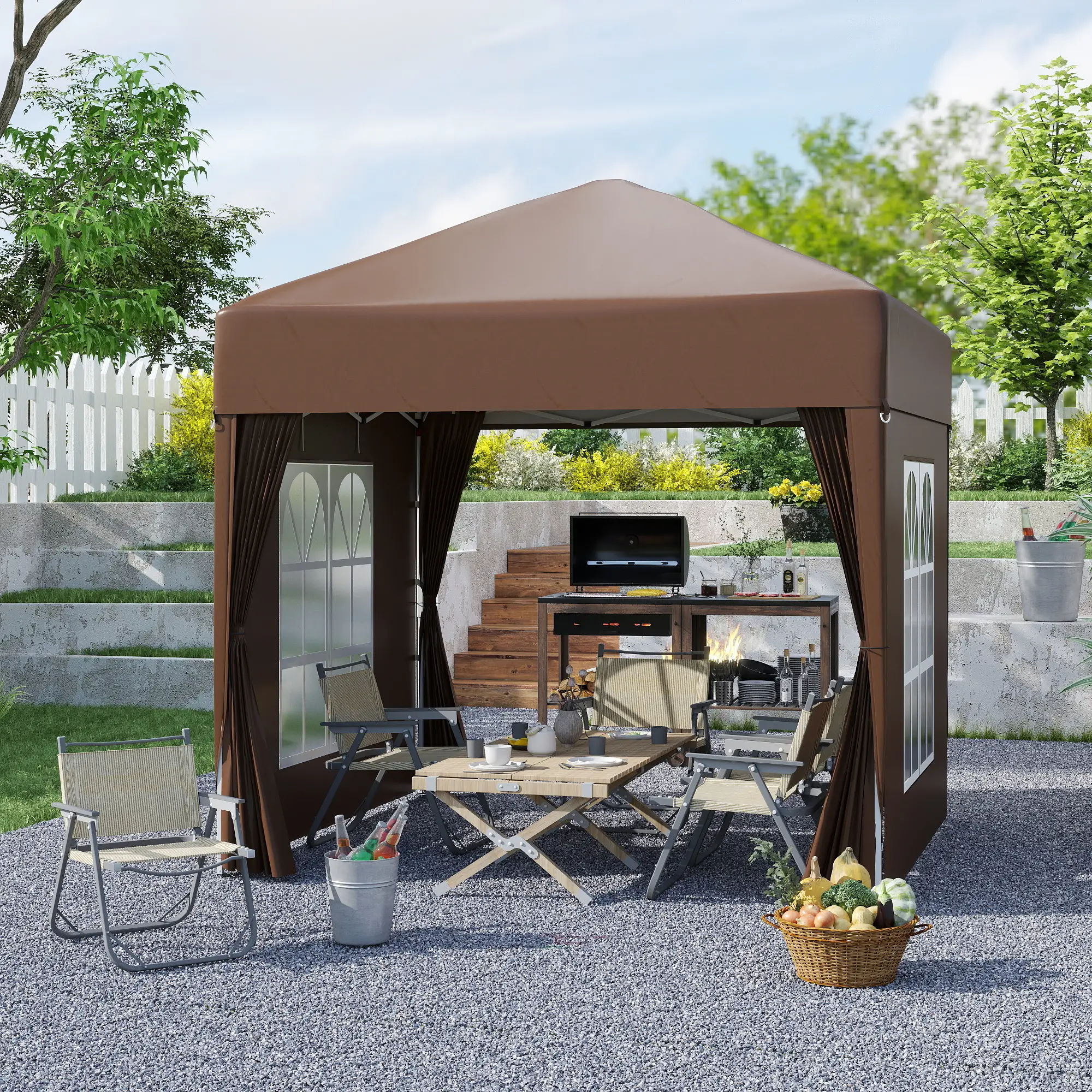 6.6'x6.6' Pop Up Canopy Tent, Instant Sun Shelter, Brown - Image 2