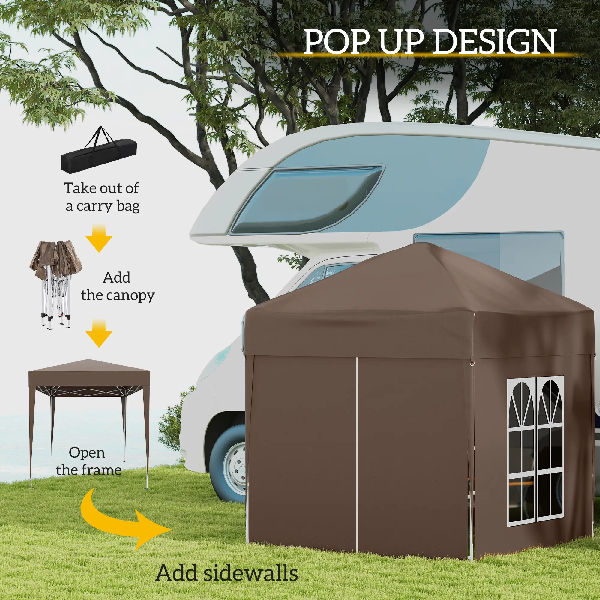 6.6'x6.6' Pop Up Canopy Tent, Instant Sun Shelter, Brown - Image 4