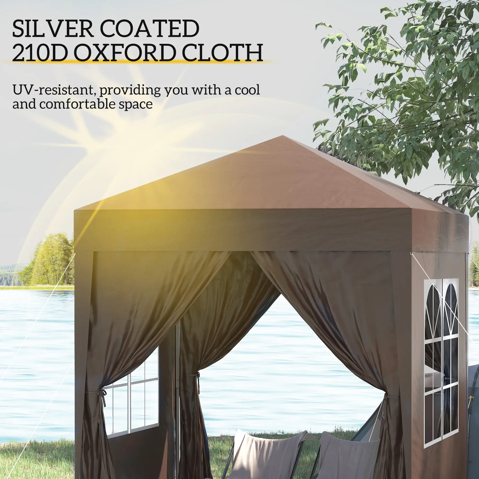 6.6'x6.6' Pop Up Canopy Tent, Instant Sun Shelter, Brown - Image 5