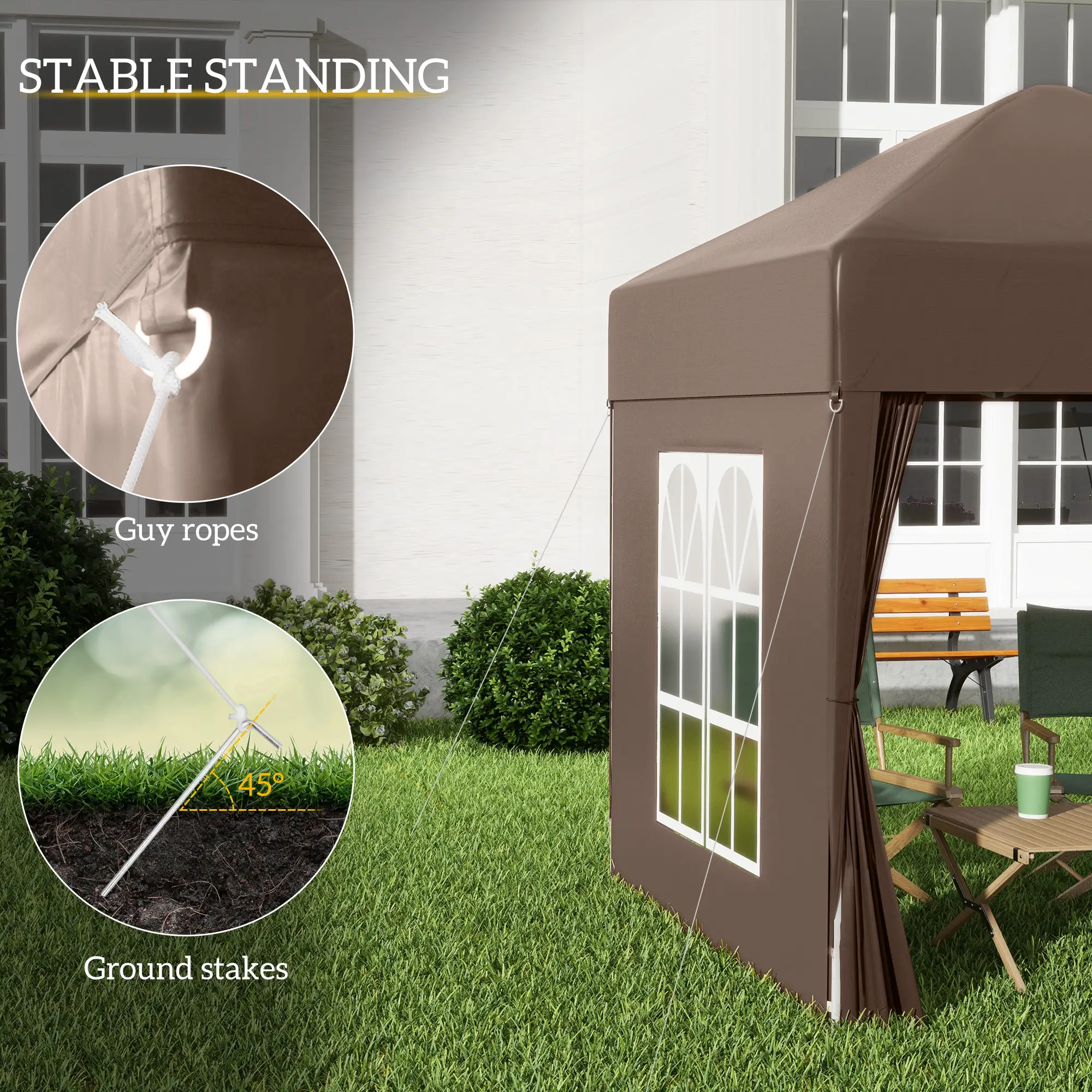 6.6'x6.6' Pop Up Canopy Tent, Instant Sun Shelter, Brown - Image 6