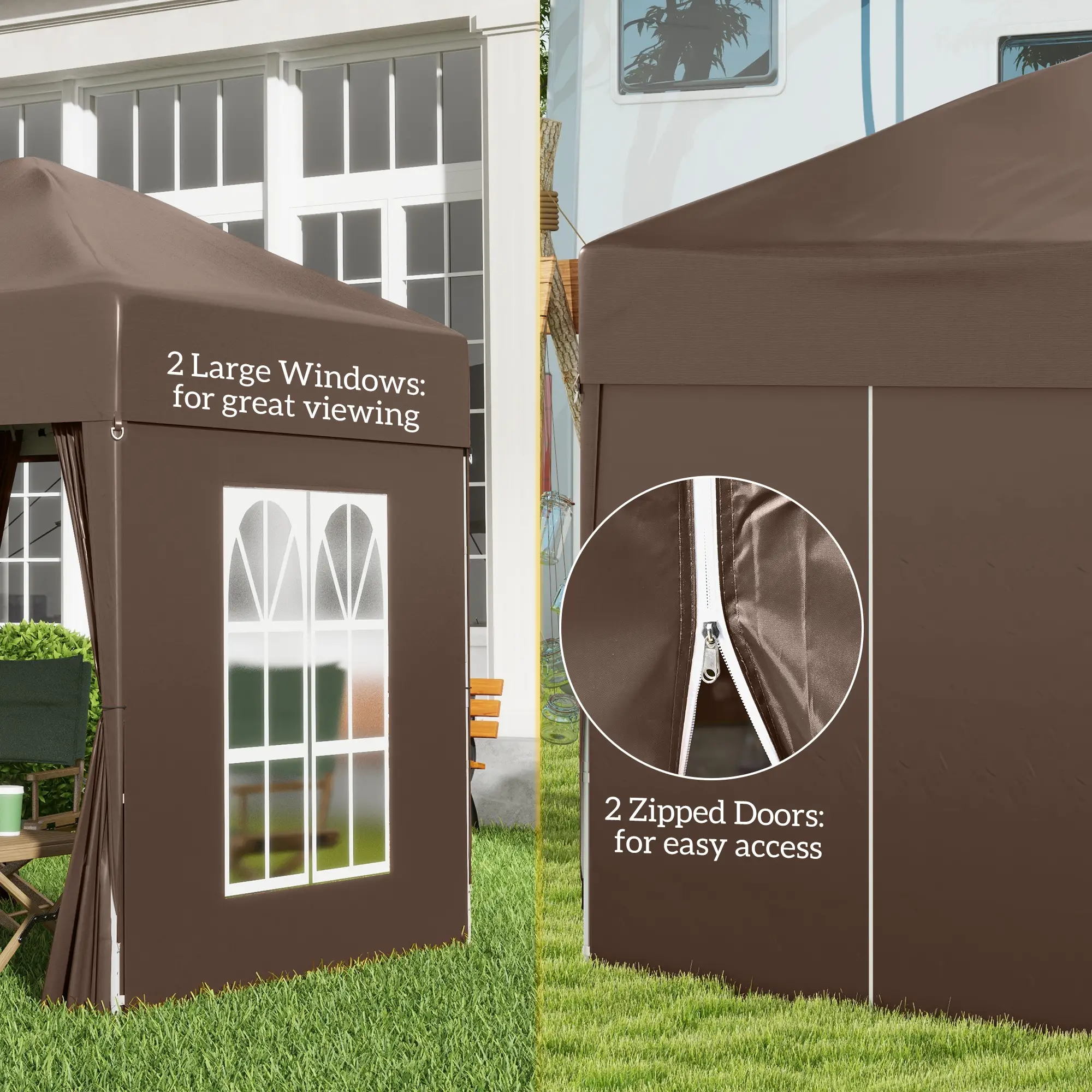 6.6'x6.6' Pop Up Canopy Tent, Instant Sun Shelter, Brown - Image 7