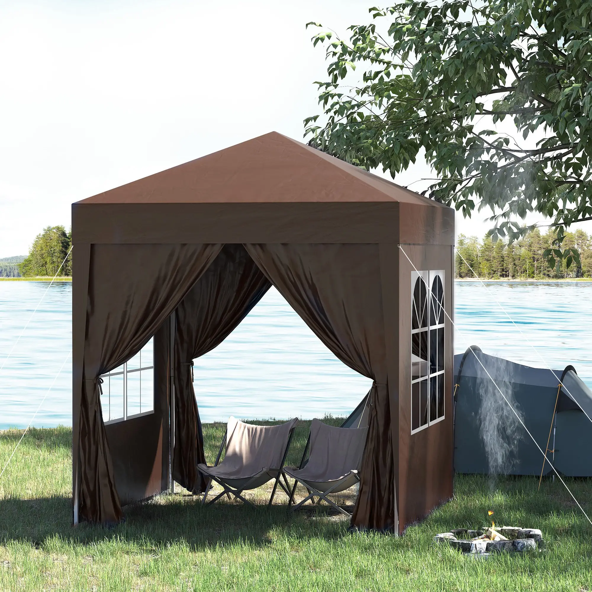 6.6'x6.6' Pop Up Canopy Tent, Instant Sun Shelter, Brown - Image 8