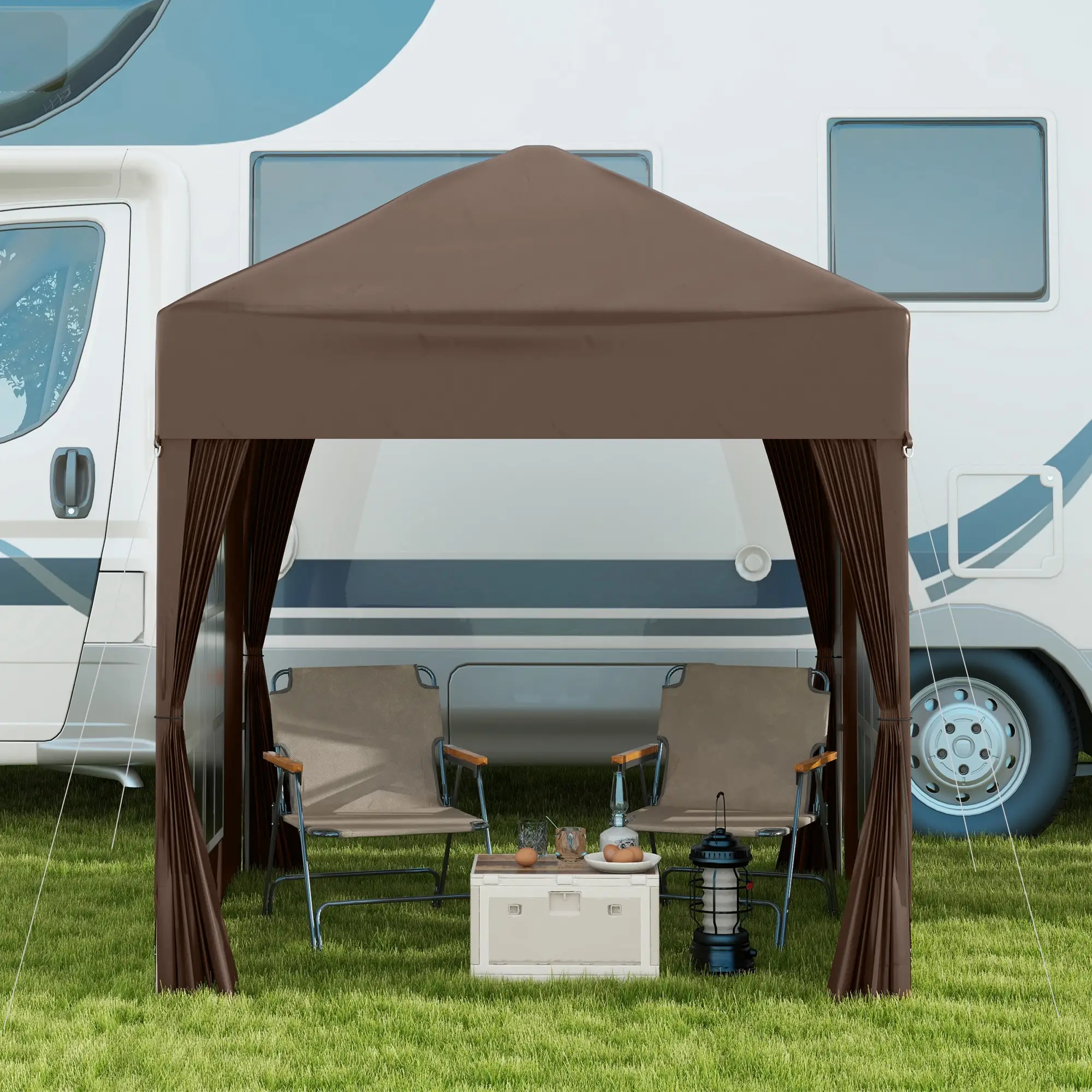6.6'x6.6' Pop Up Canopy Tent, Instant Sun Shelter, Brown - Image 9