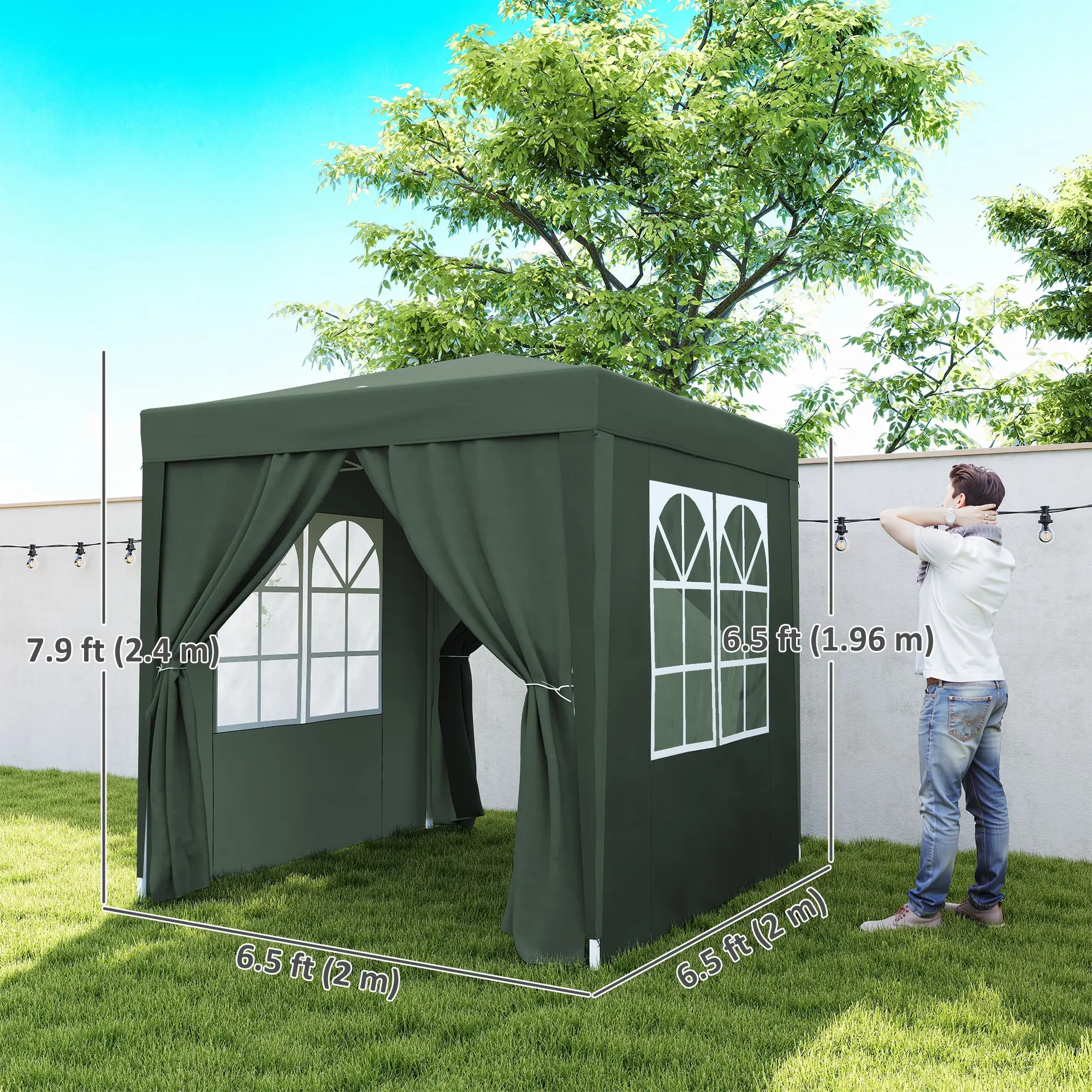 6.6'x6.6' Pop Up Canopy Tent, Instant Sun Shelter, Dark Green - Image 3