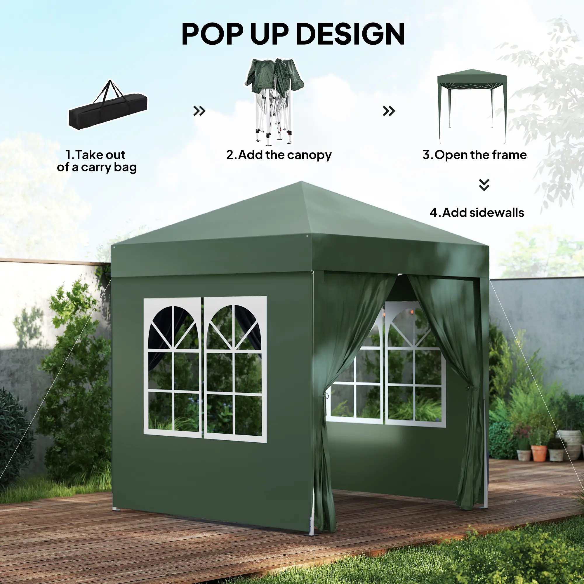 6.6'x6.6' Pop Up Canopy Tent, Instant Sun Shelter, Dark Green - Image 4