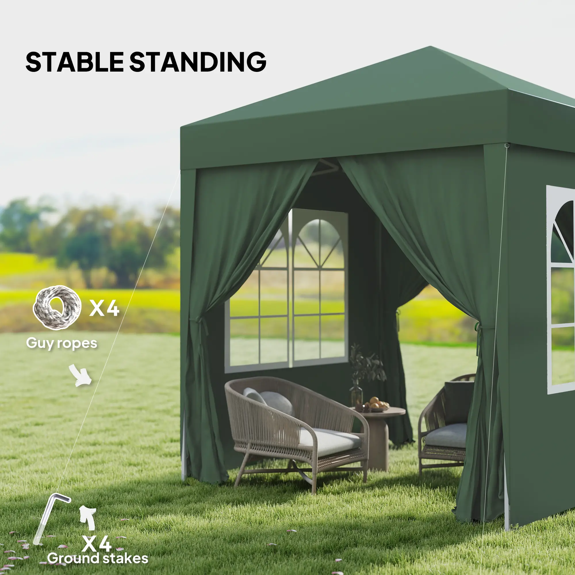 6.6'x6.6' Pop Up Canopy Tent, Instant Sun Shelter, Dark Green - Image 6