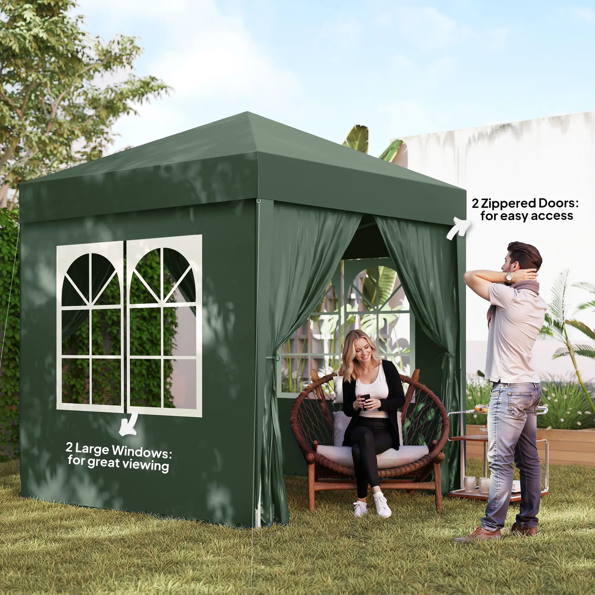 6.6'x6.6' Pop Up Canopy Tent, Instant Sun Shelter, Dark Green - Image 7