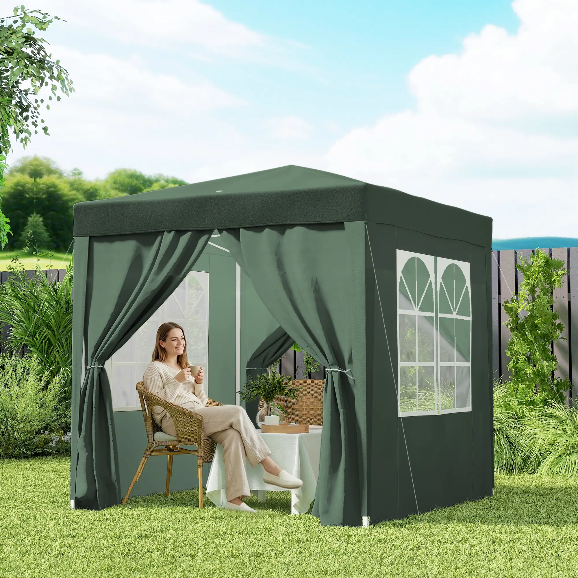 6.6'x6.6' Pop Up Canopy Tent, Instant Sun Shelter, Dark Green - Image 9