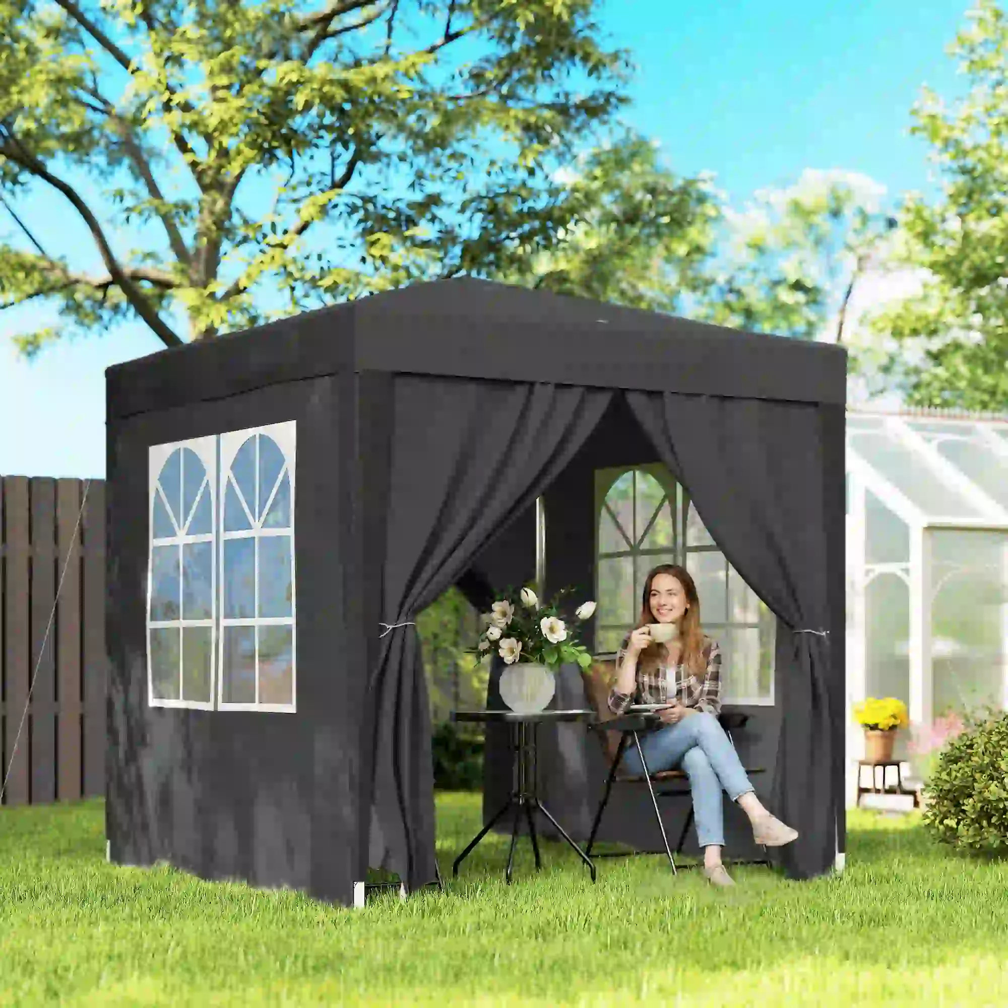 6.6'x6.6' Pop Up Canopy Tent, Instant Sun Shelter Gazebo, Black - Image 2