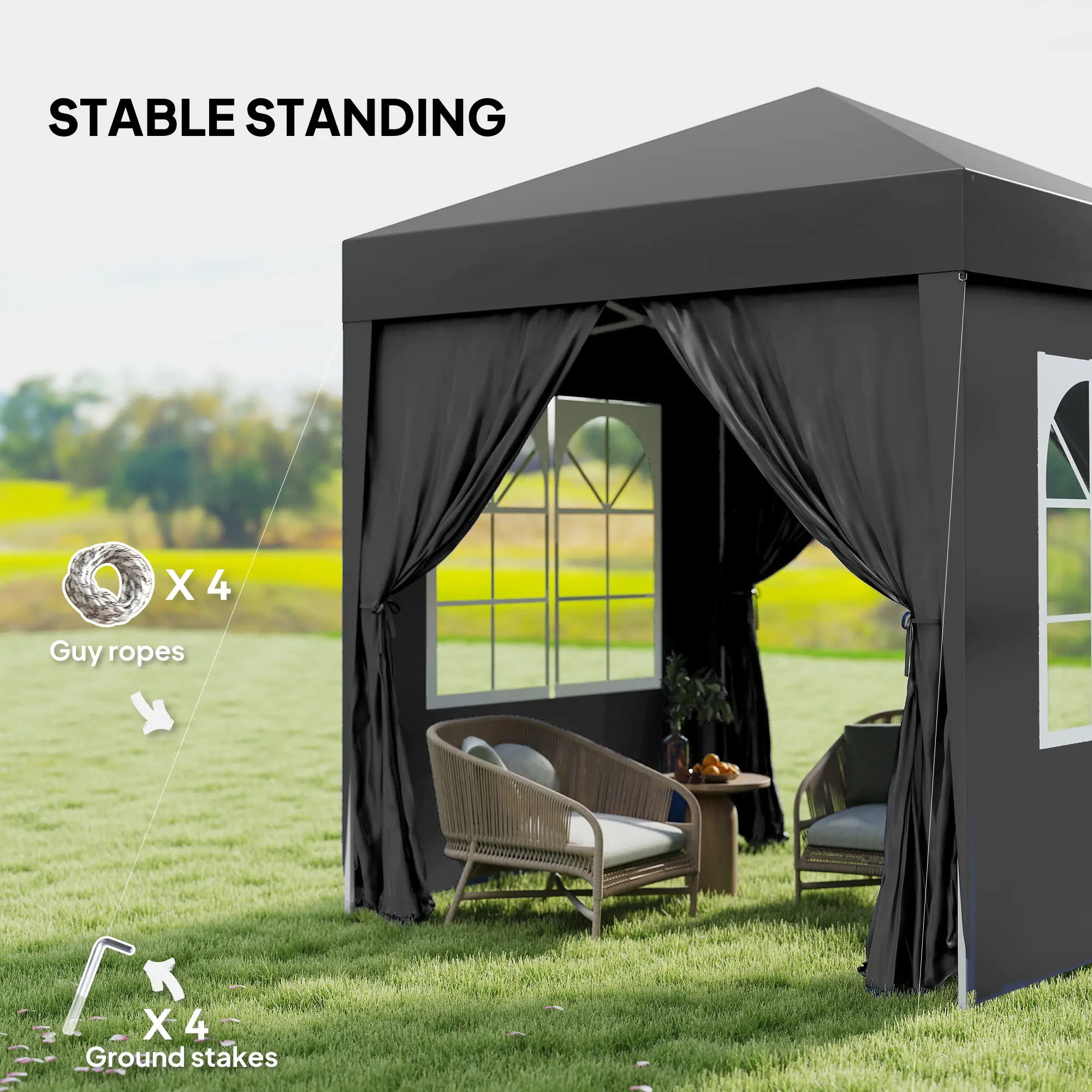 6.6'x6.6' Pop Up Canopy Tent, Instant Sun Shelter Gazebo, Black - Image 6