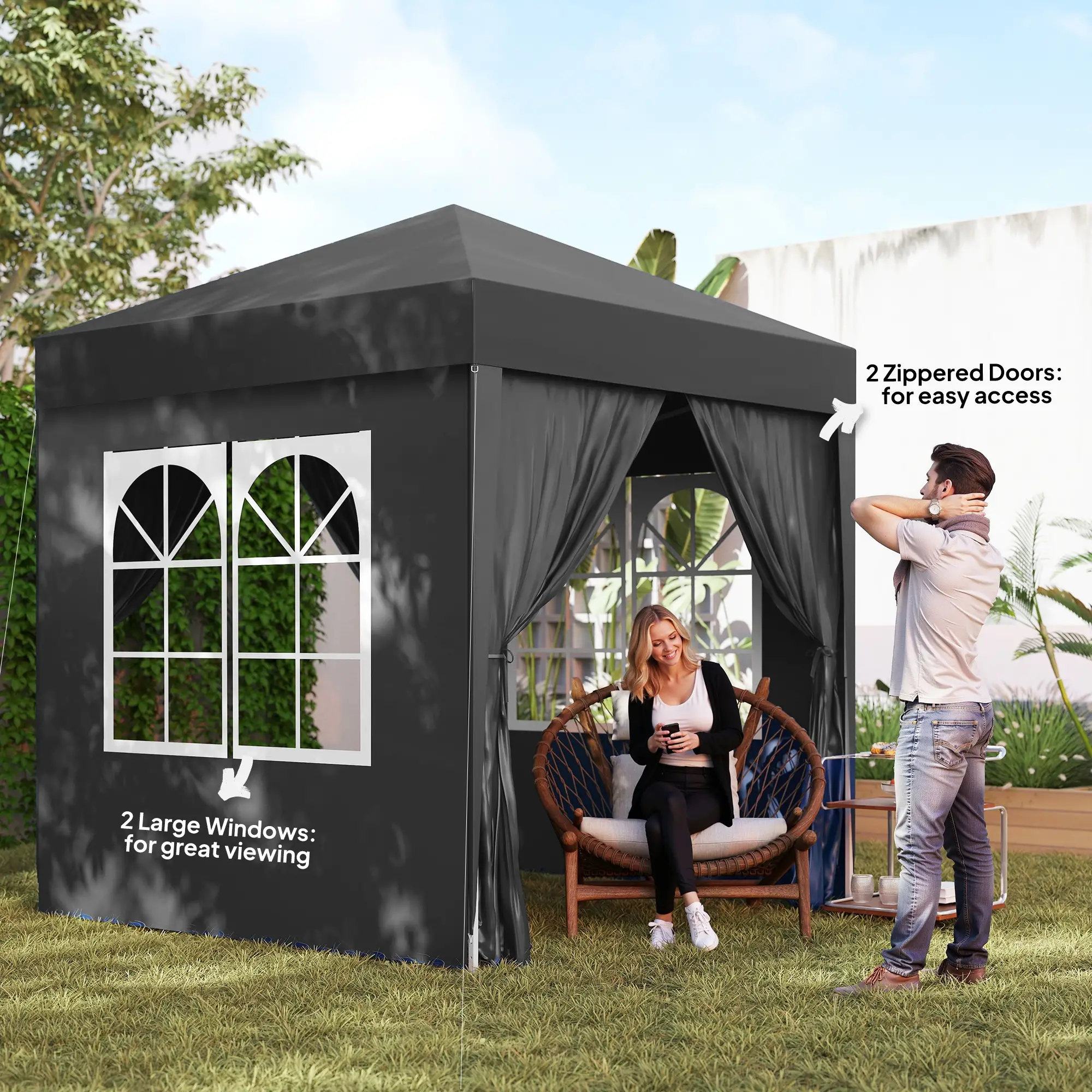 6.6'x6.6' Pop Up Canopy Tent, Instant Sun Shelter Gazebo, Black - Image 7