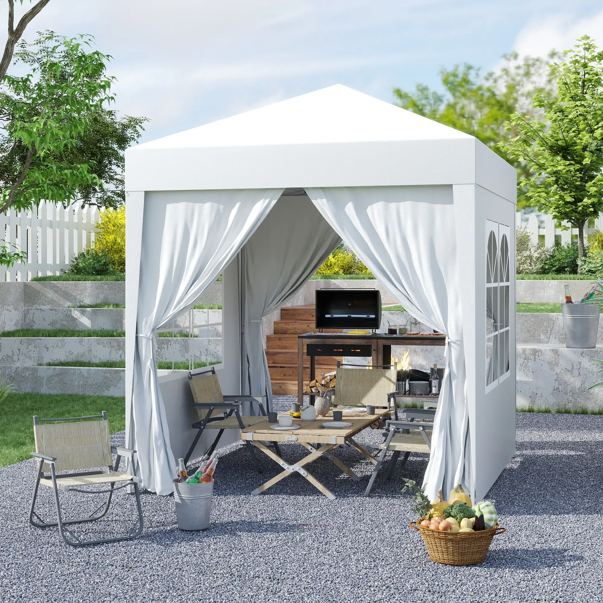 6.6'x6.6' Pop Up Canopy Tent, Instant Sun Shelter, White - Image 2