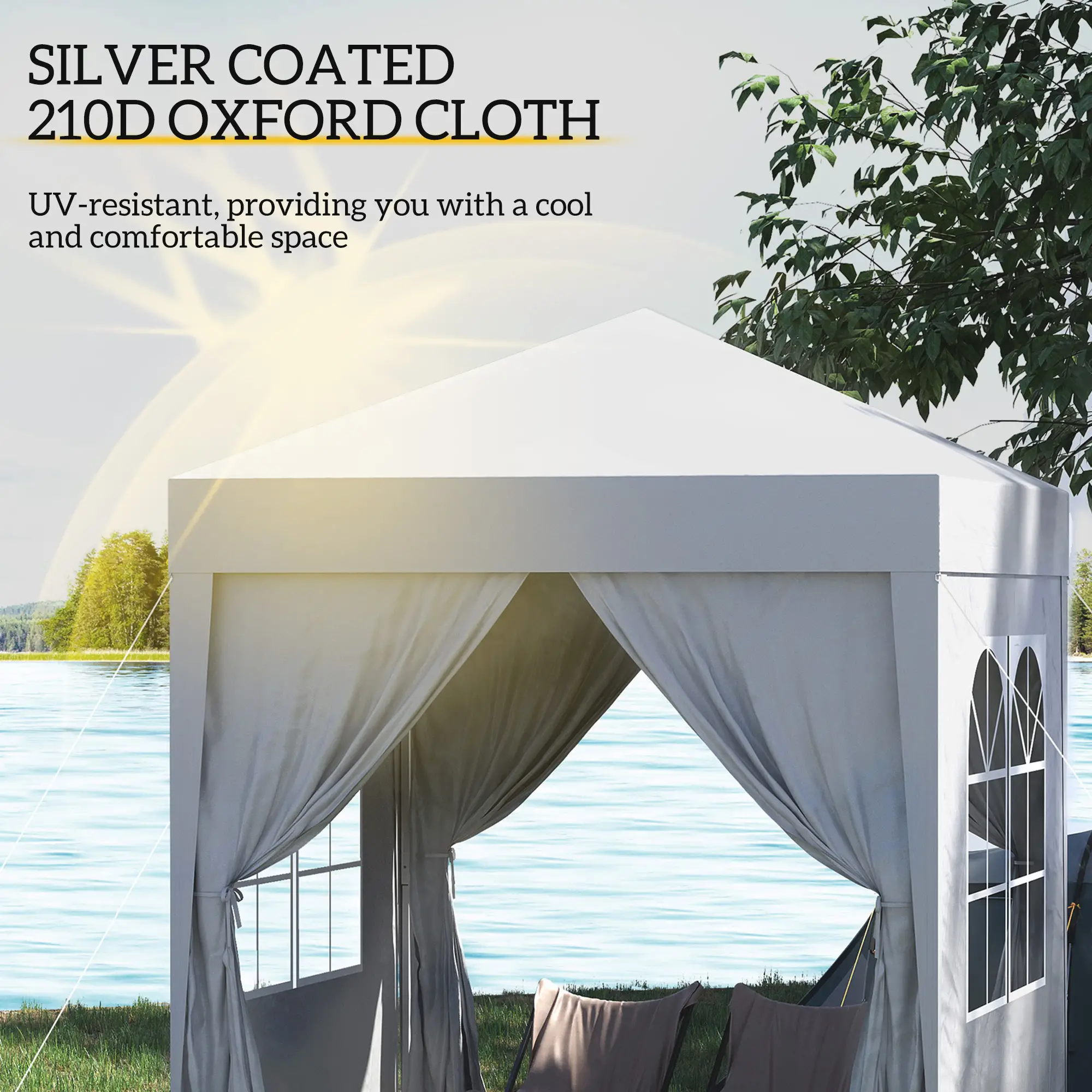 6.6'x6.6' Pop Up Canopy Tent, Instant Sun Shelter, White - Image 5