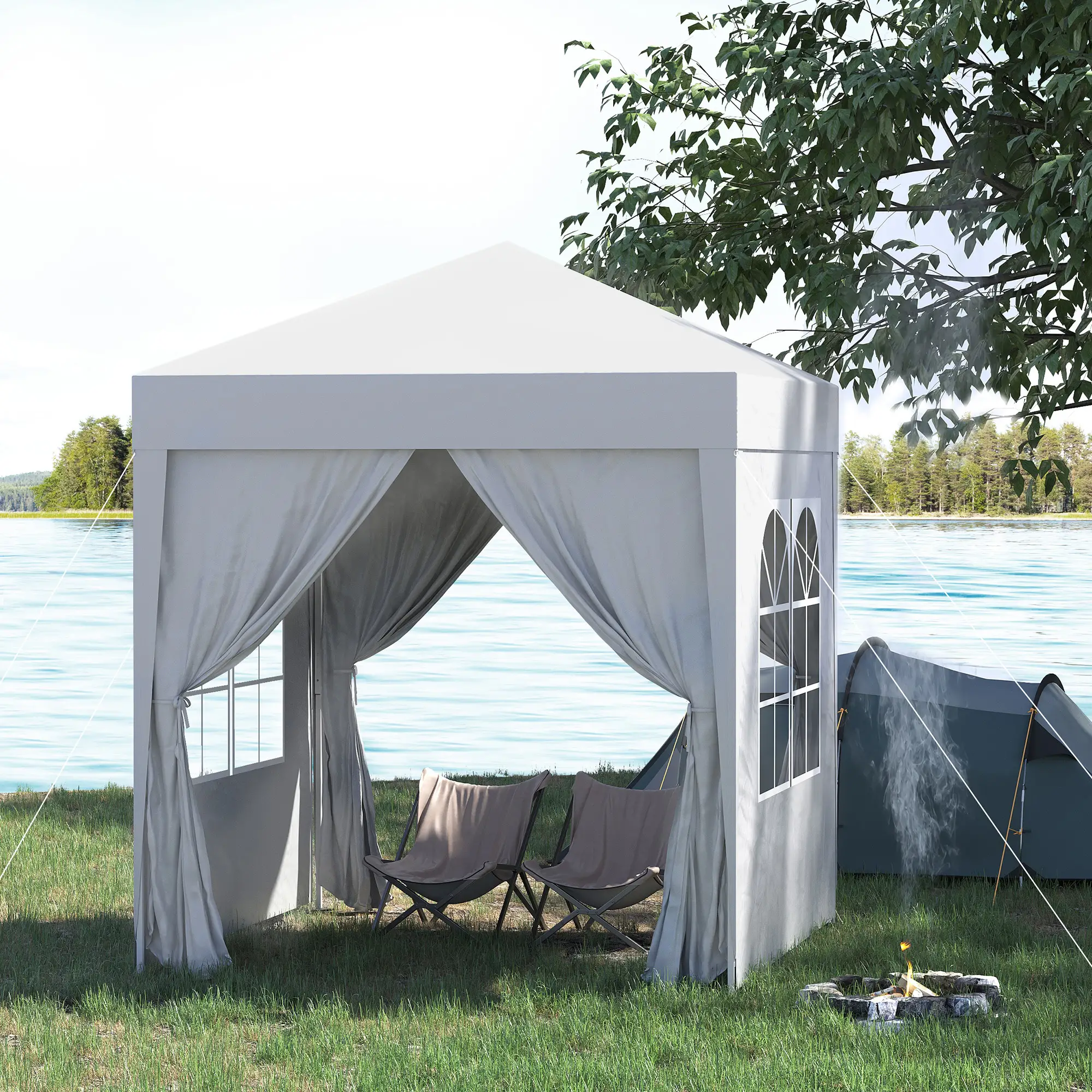 6.6'x6.6' Pop Up Canopy Tent, Instant Sun Shelter, White - Image 8