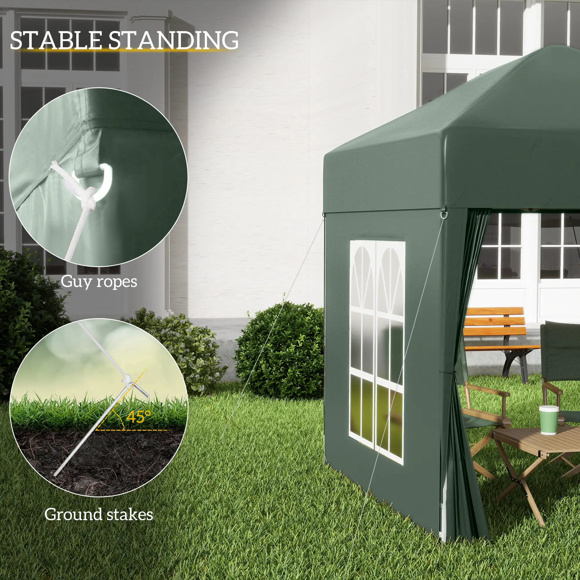 6.6'x6.6' Pop Up Canopy Tent, with Sidewalls, Carry Bag, Green - Image 6