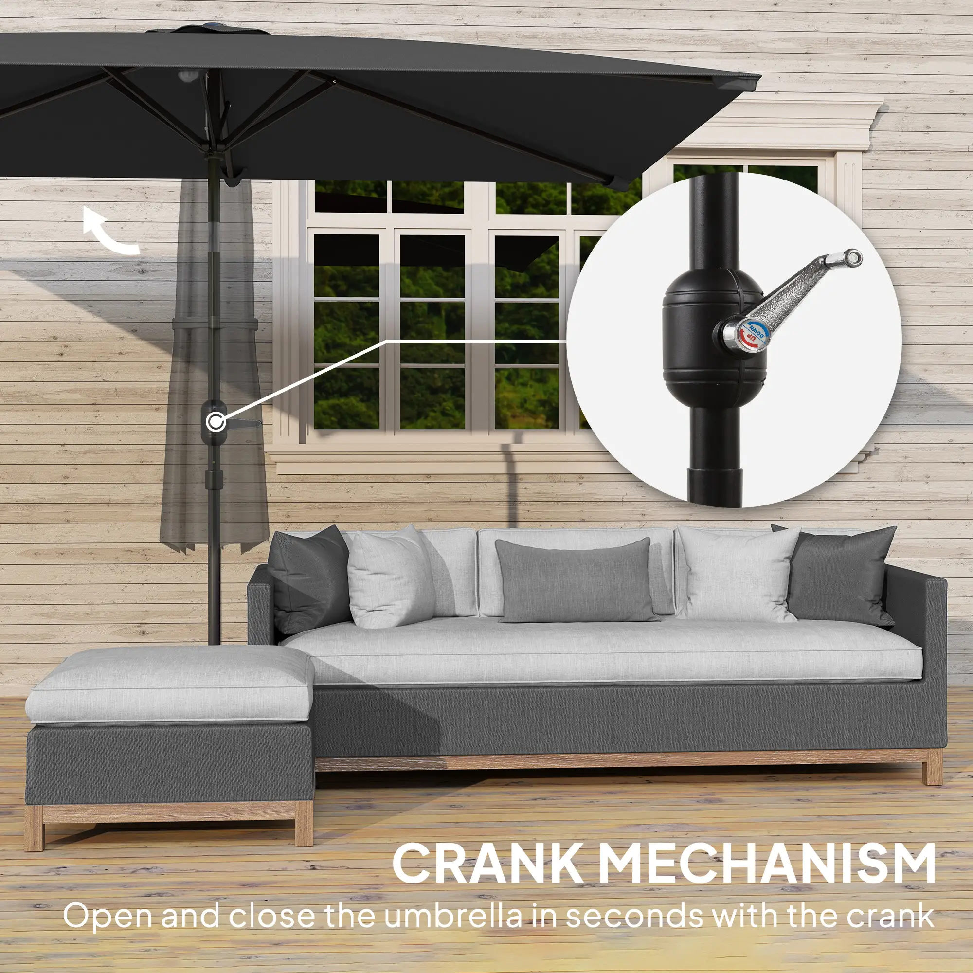 6.6x9.6ft Rectangle Aluminum Patio Umbrella, Outdoor Sunshade Canopy, Dark Grey - Image 5