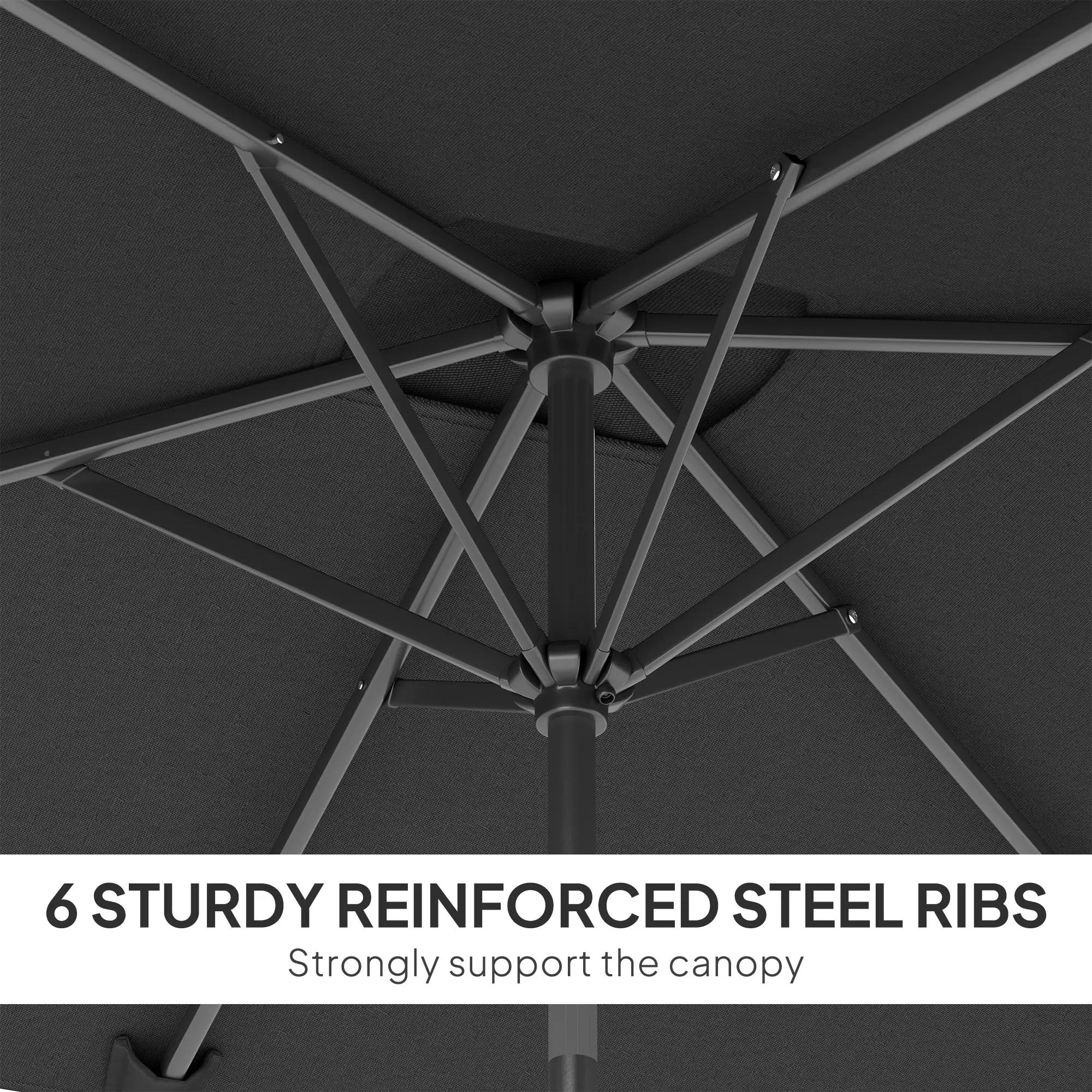 6.6x9.6ft Rectangle Aluminum Patio Umbrella, Outdoor Sunshade Canopy, Dark Grey - Image 7
