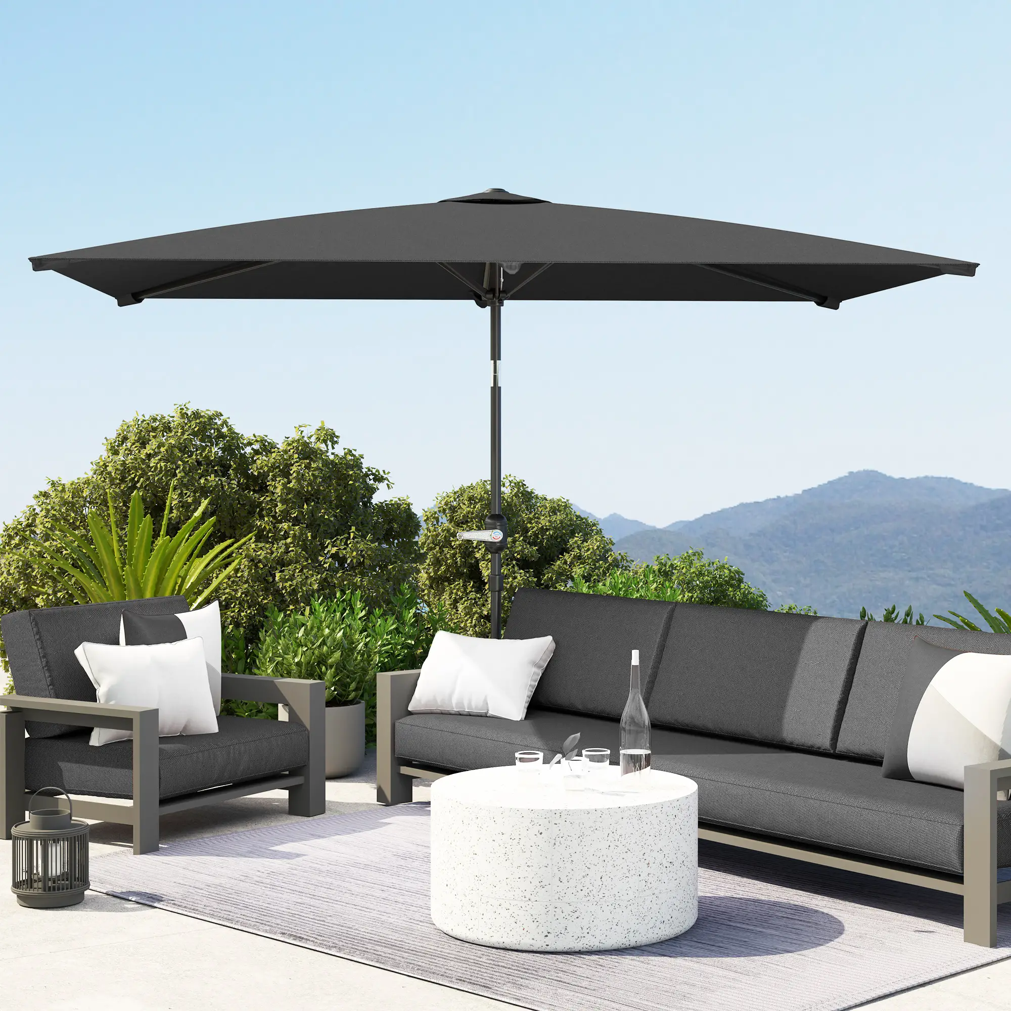 6.6x9.6ft Rectangle Aluminum Patio Umbrella, Outdoor Sunshade Canopy, Dark Grey - Image 8