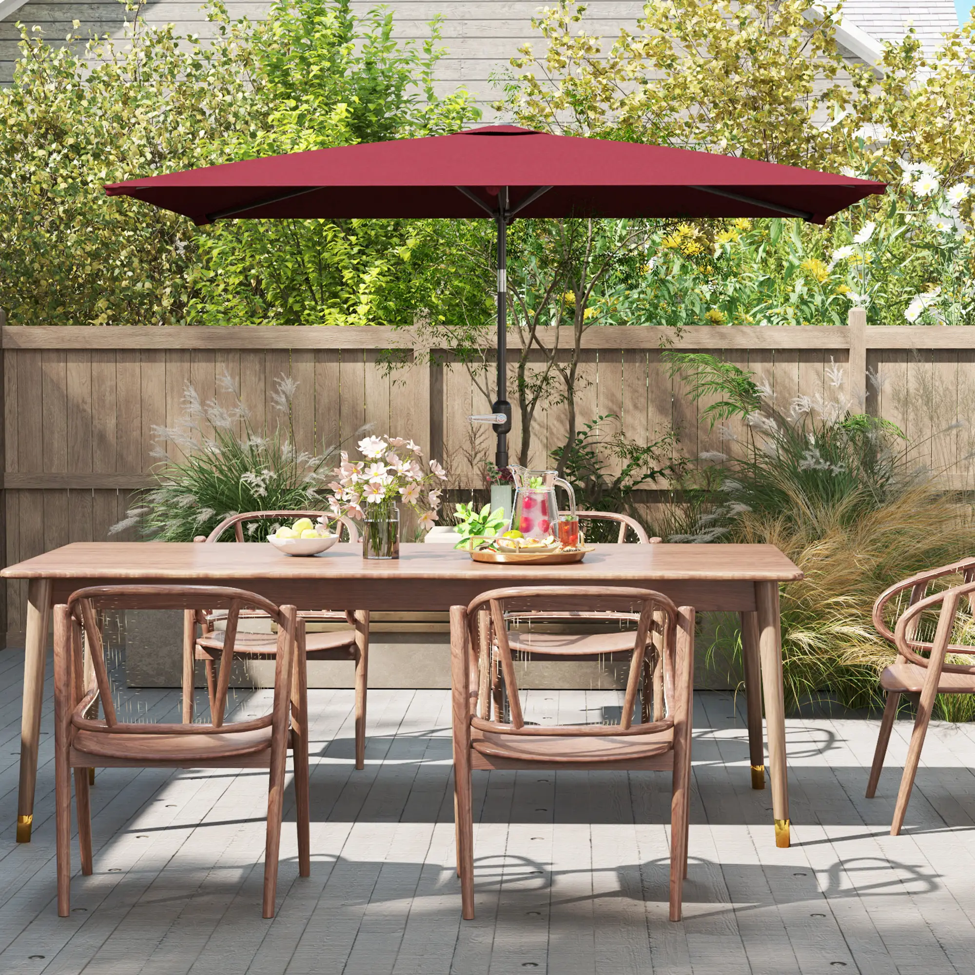 6.6x9.6ft Rectangle Aluminum Tilt Patio Umbrella, Outdoor Sunshade, Wine Red - Image 9