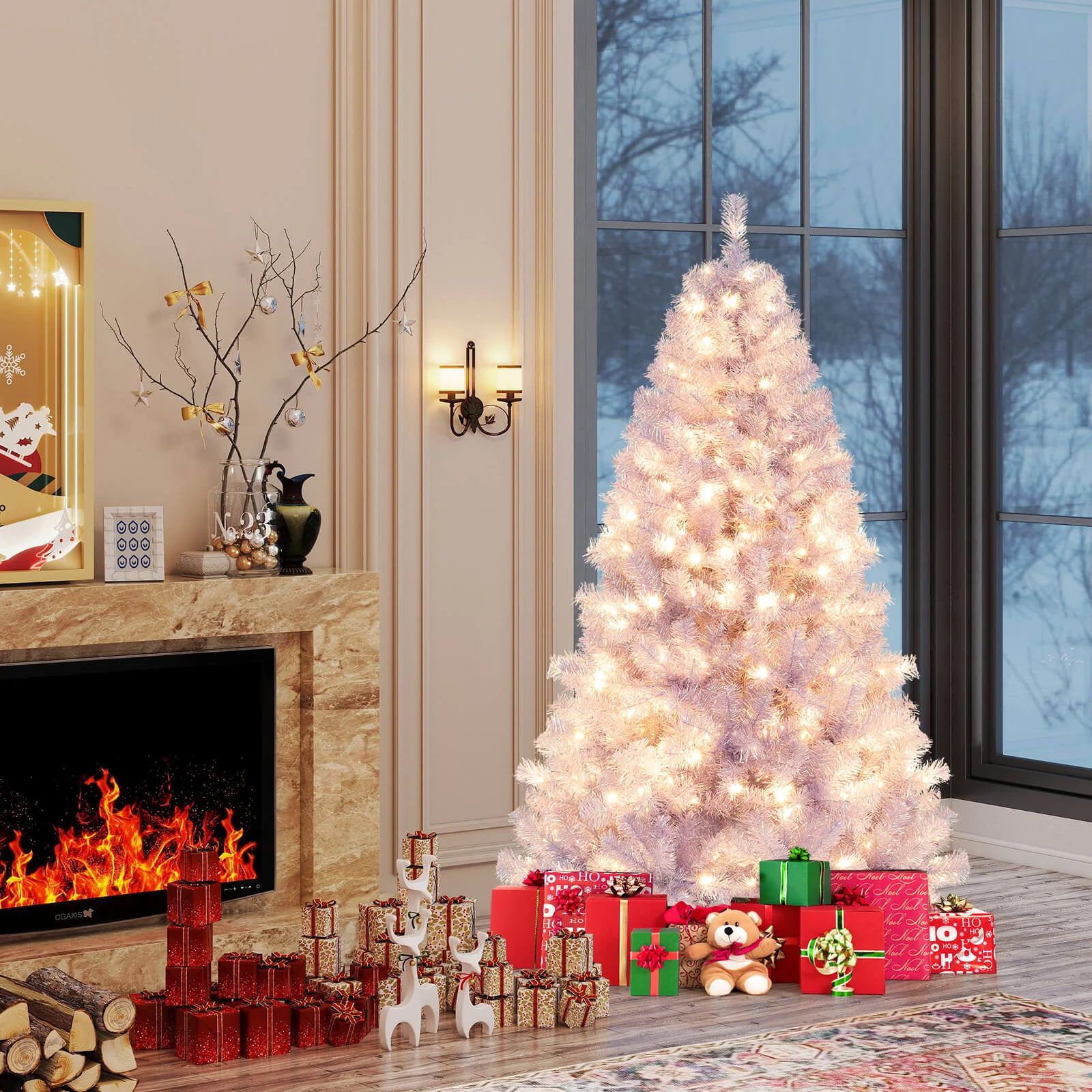 6/7.5 FT Pre-Lit Tinsel Artificial Christmas Tree, Purple - Image 2