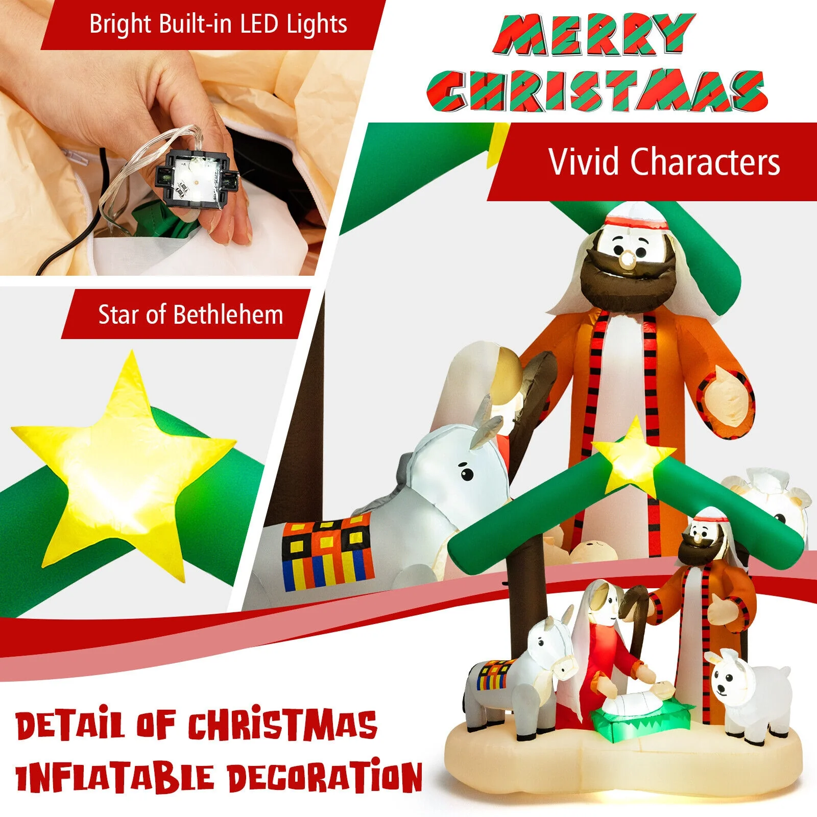 6.7 Feet Inflatable Nativity Scene, LED Lights, Multicolor - Image 6