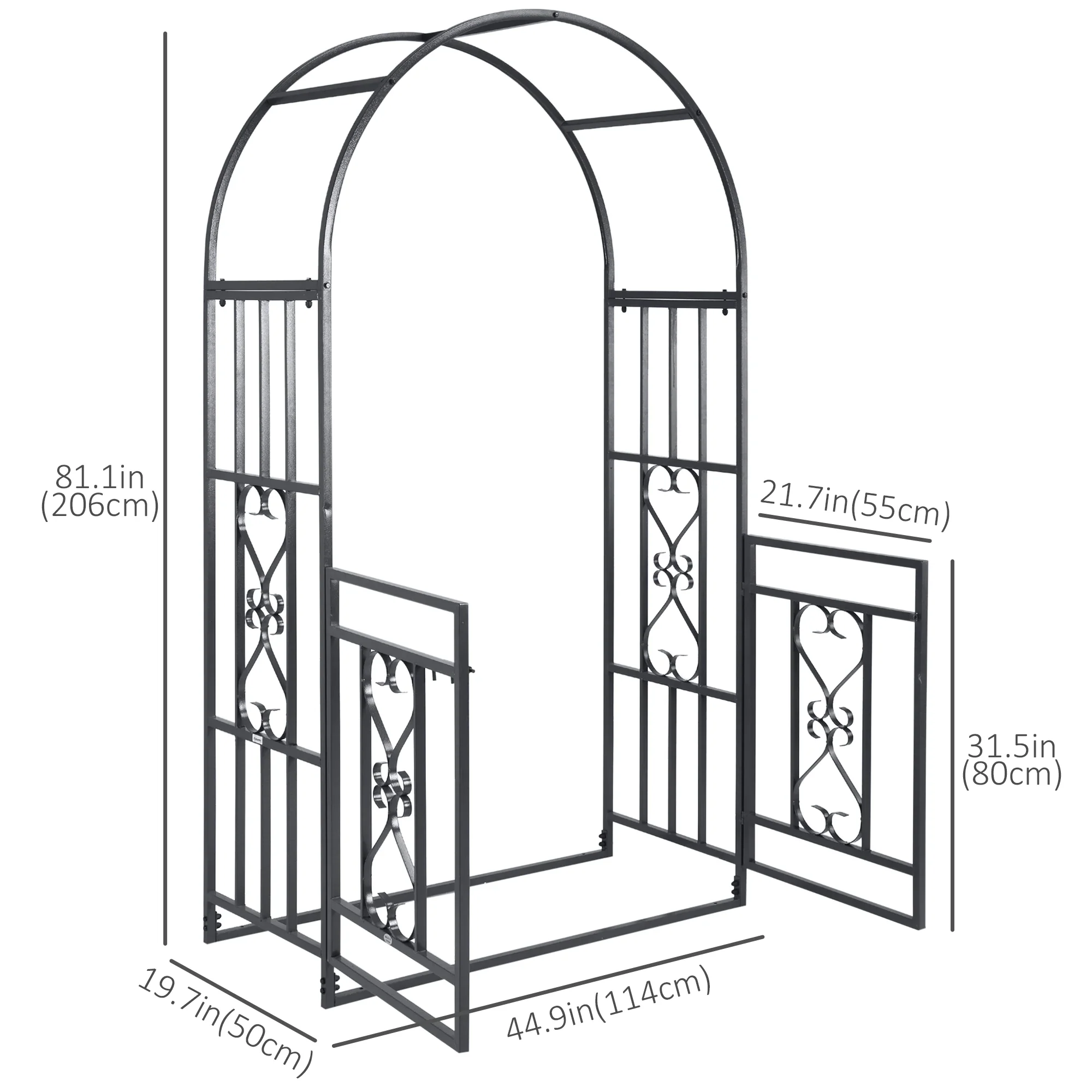 6.7 FT Steel Garden Arch with Gate, Outdoor Arbor for Vines, Dark Grey - Image 3
