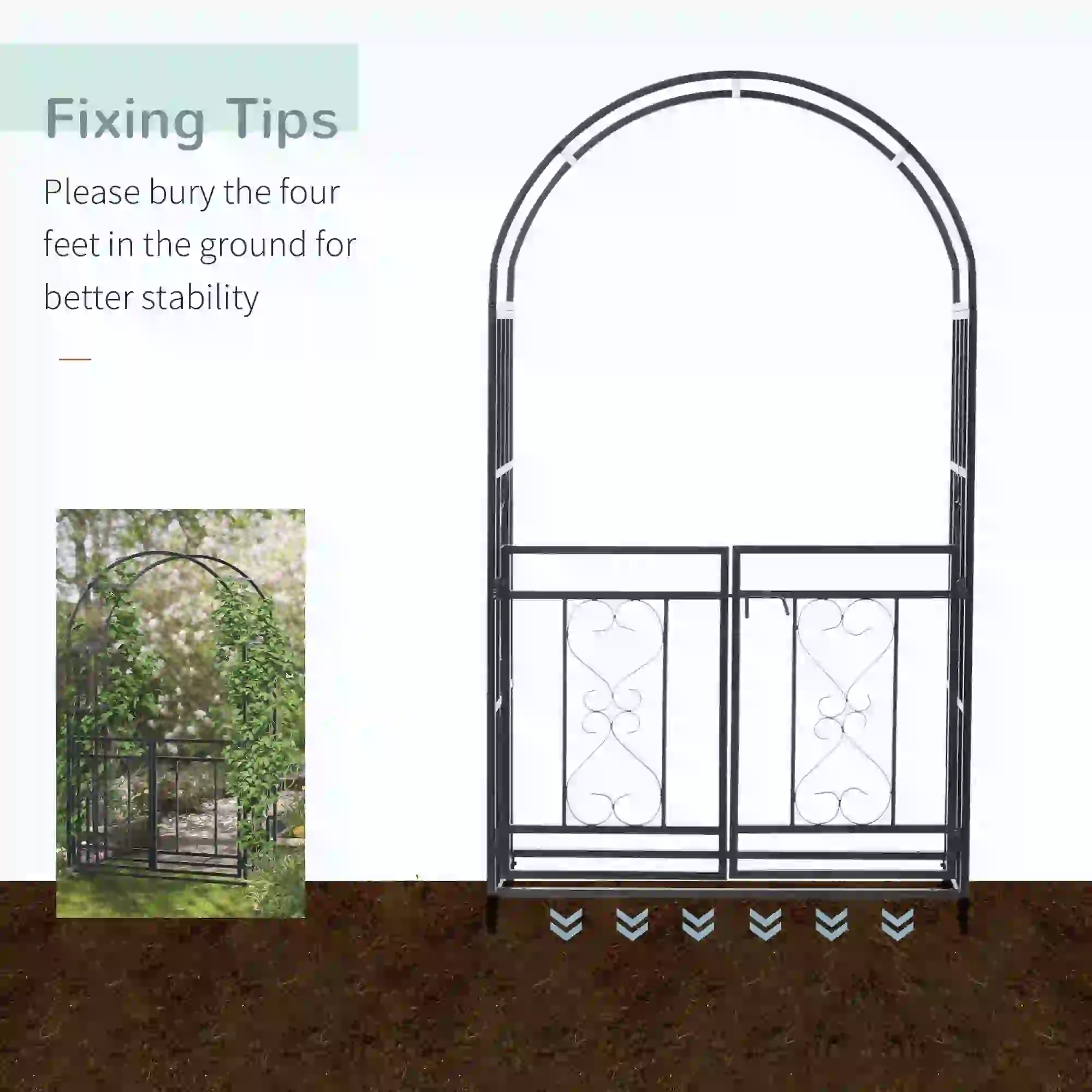 6.7 FT Steel Garden Arch with Gate, Outdoor Arbor for Vines, Dark Grey - Image 5