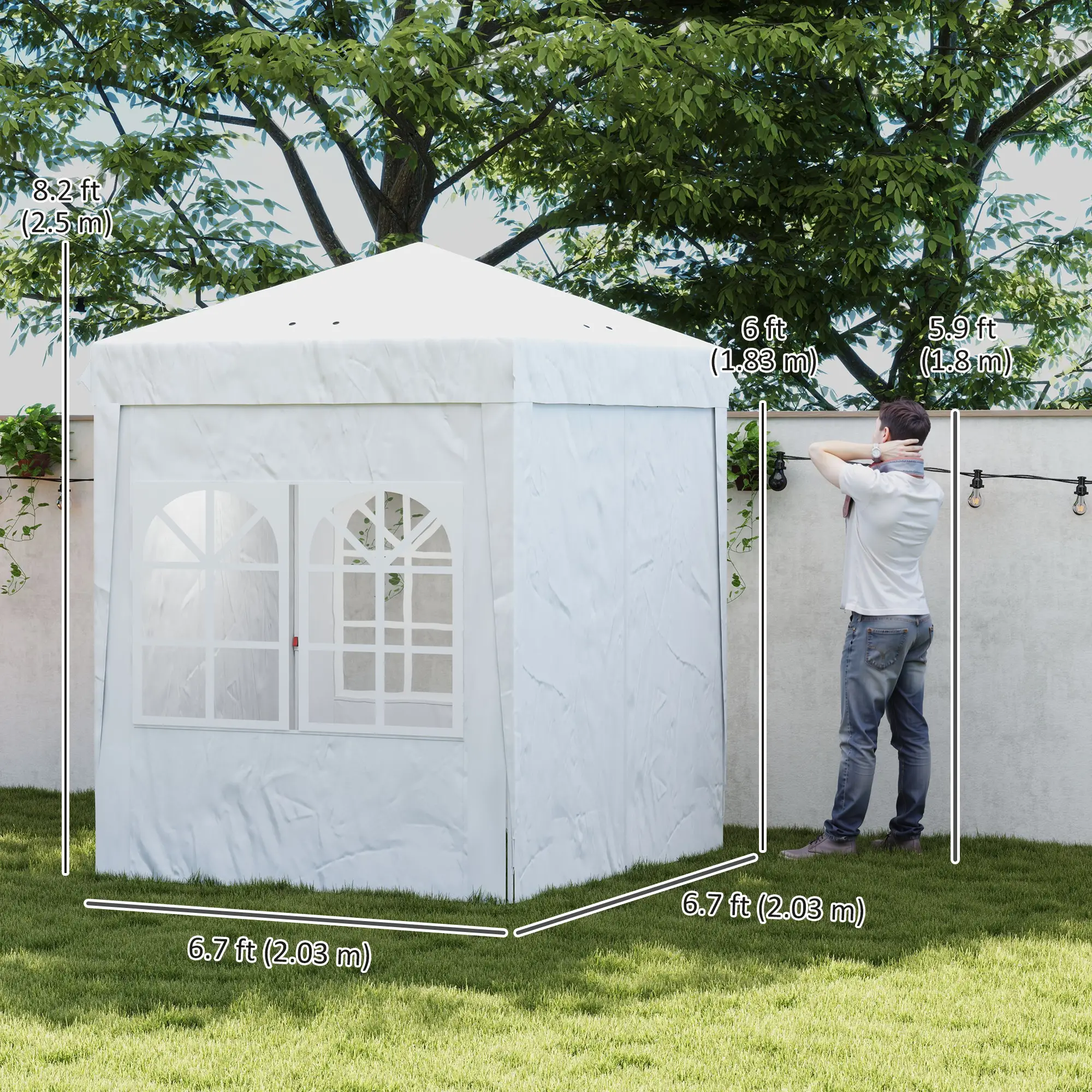 6.7' x 6.7' Pop-Up Canopy Tent, Adjustable Height, White - Image 3