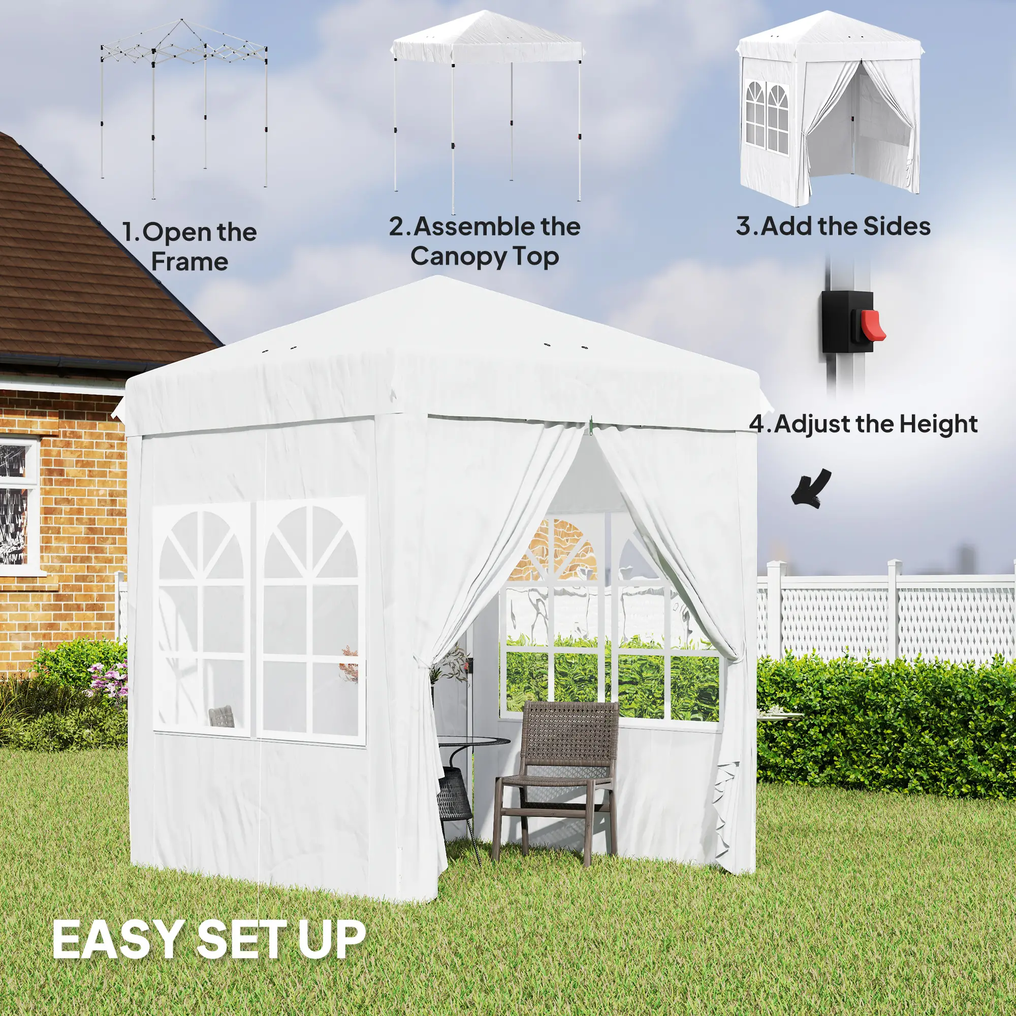 6.7' x 6.7' Pop-Up Canopy Tent, Adjustable Height, White - Image 4