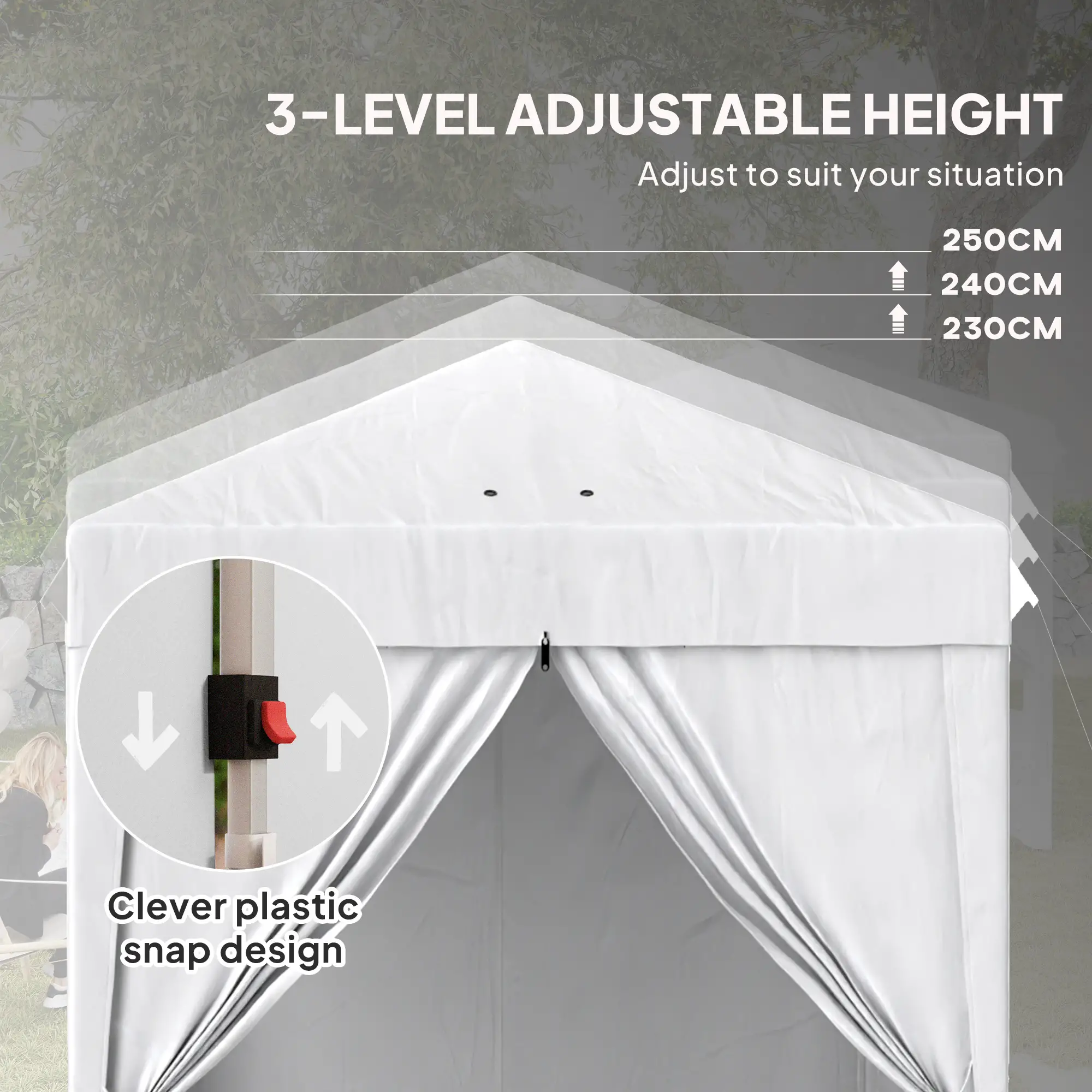 6.7' x 6.7' Pop-Up Canopy Tent, Adjustable Height, White - Image 5