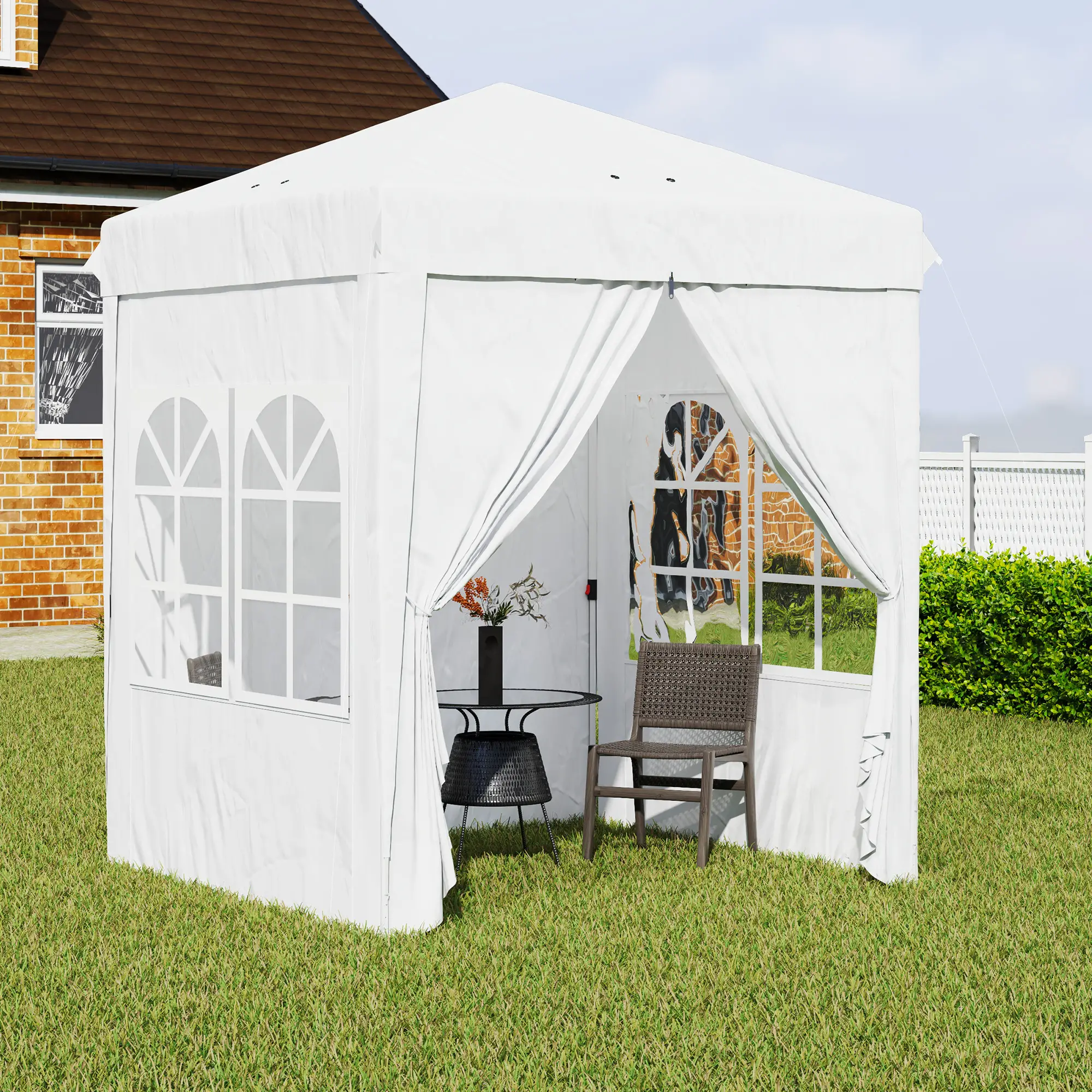 6.7' x 6.7' Pop-Up Canopy Tent, Adjustable Height, White - Image 9