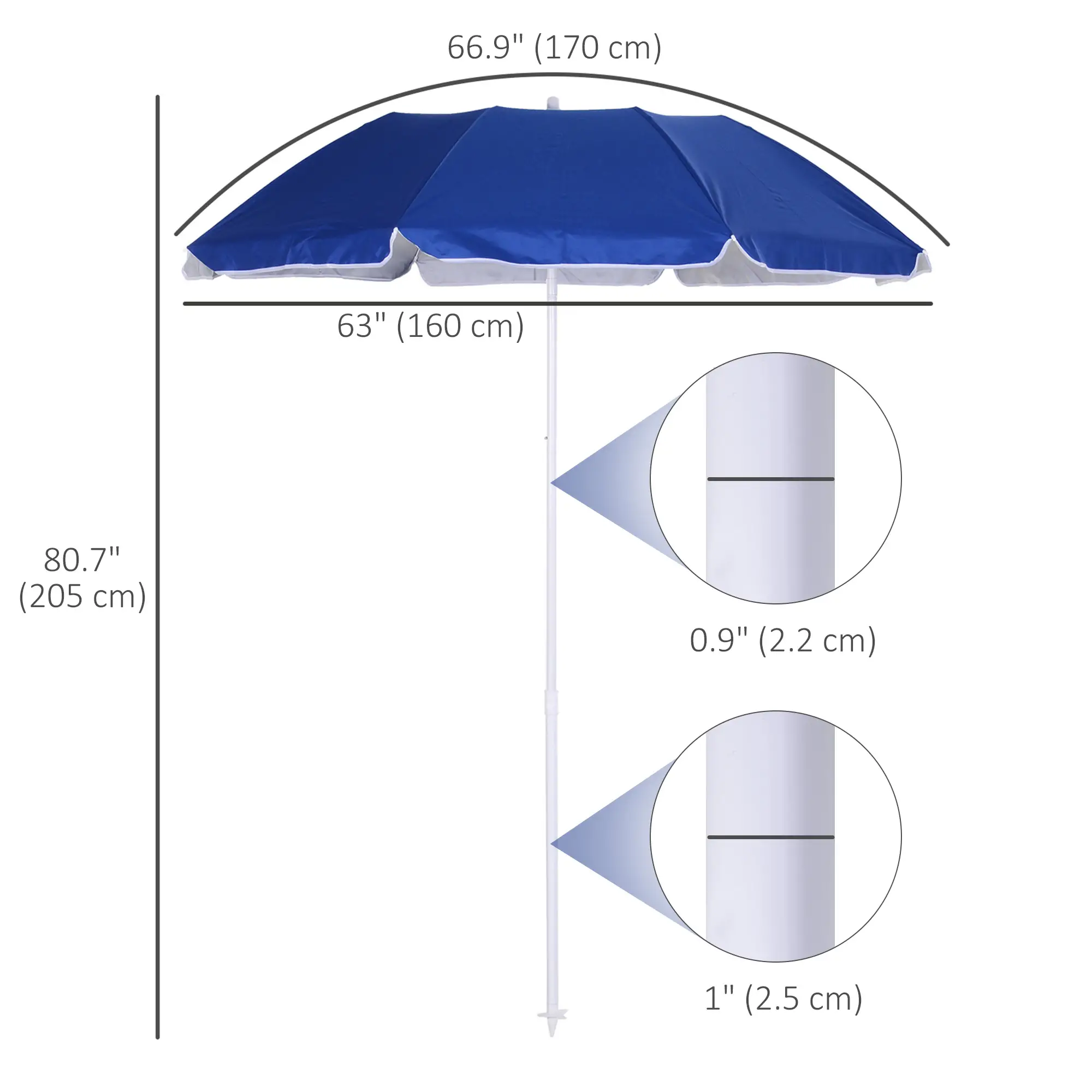 6.7ft Beach Umbrella, Push Button Tilt, Ruffled, Blue - Image 3