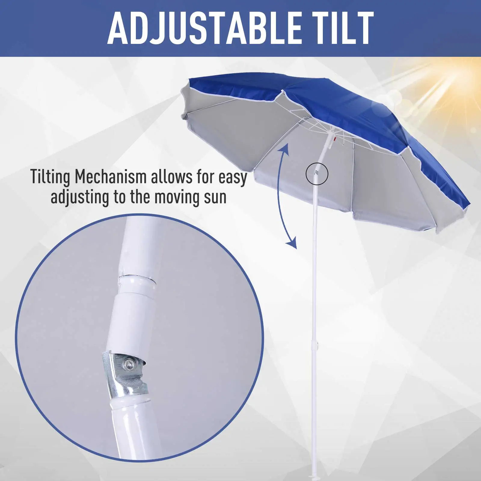 6.7ft Beach Umbrella, Push Button Tilt, Ruffled, Blue - Image 4